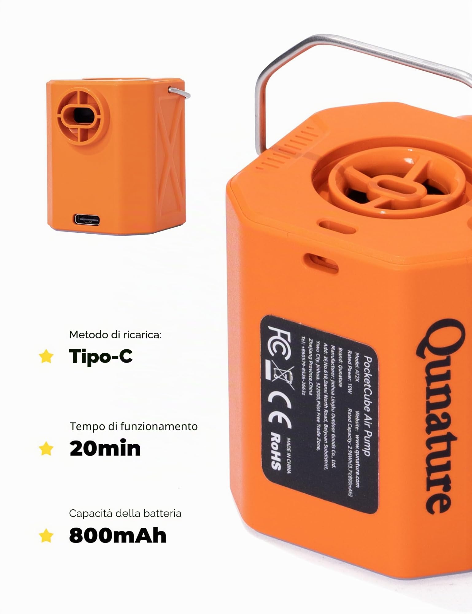 Pompa ad Aria Elettrica Portatile 45g Ultraleggero 4,2 kPa | 150L/min, con 5 Ugelli Multipli, Gonfiaggio e Sgonfiaggio, Pompa Sottovuoto Luci Campeggio per Materasso Gonfiabile