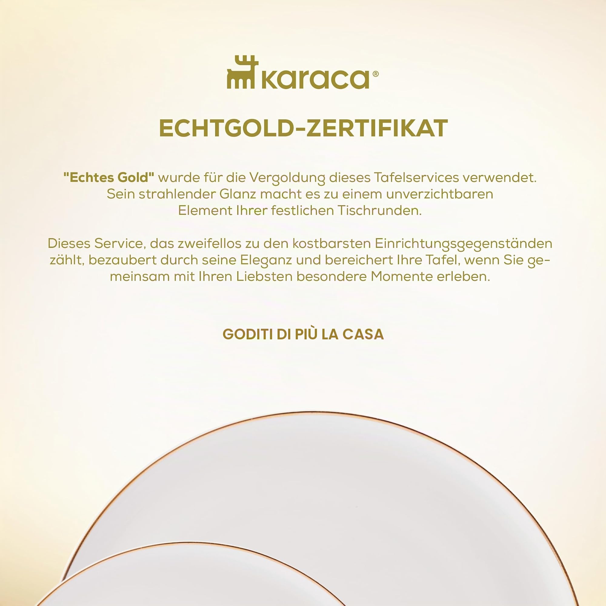 Karaca Marcelo Gold - Set da colazione per 6 persone, set da 26 pezzi con piatti e ciotole, set di stoviglie rotonde e set da tavola in oro bianco