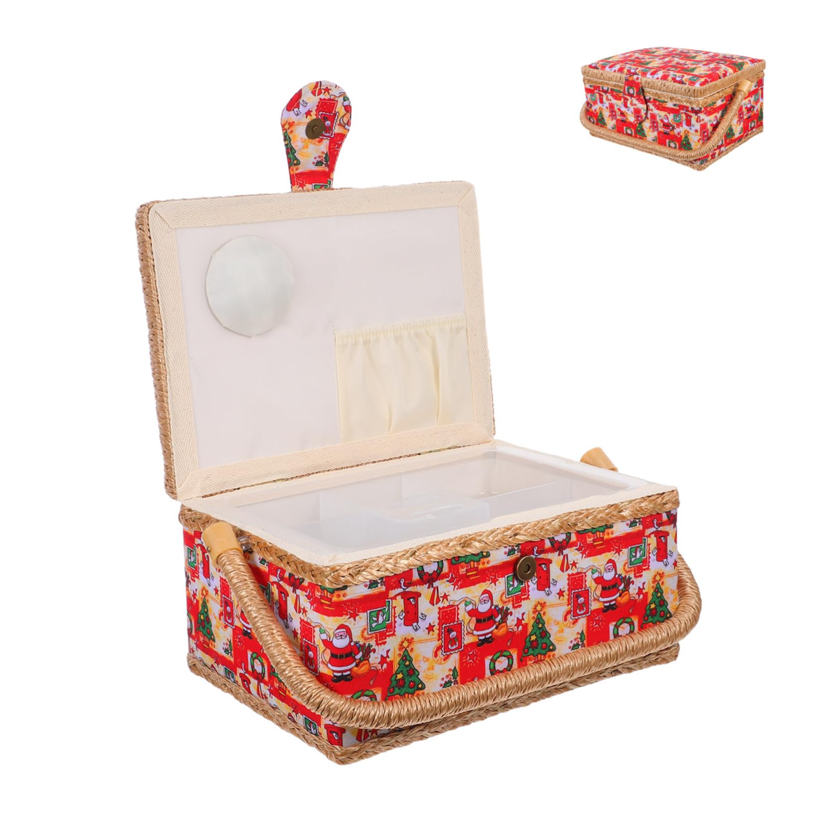 Cesta De Costura Para Bordar Caja De Almacenamiento Con Alfiletero Incorporado Bandeja Extraíble Bolsillo Interior Para Guardar Hilos y Accesorios De Costura Casa