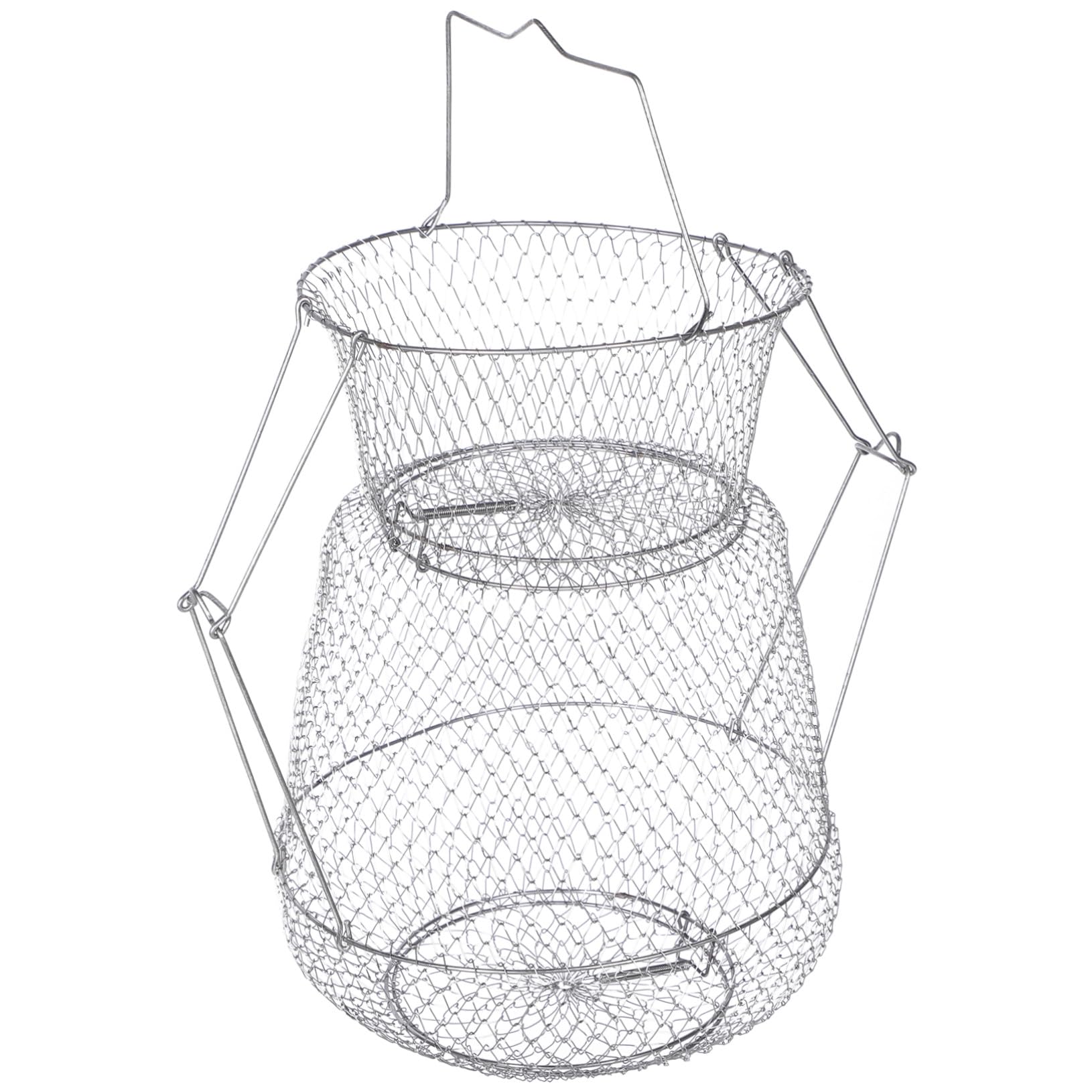 Hemobllo Cesta de Pesca Plegable de Acero Inoxidable Resistente con Malla Profunda Gran Capacidad para Peces Cangrejos y Langostas Ligera y Portátil con Asa Ergonómica para Capturas