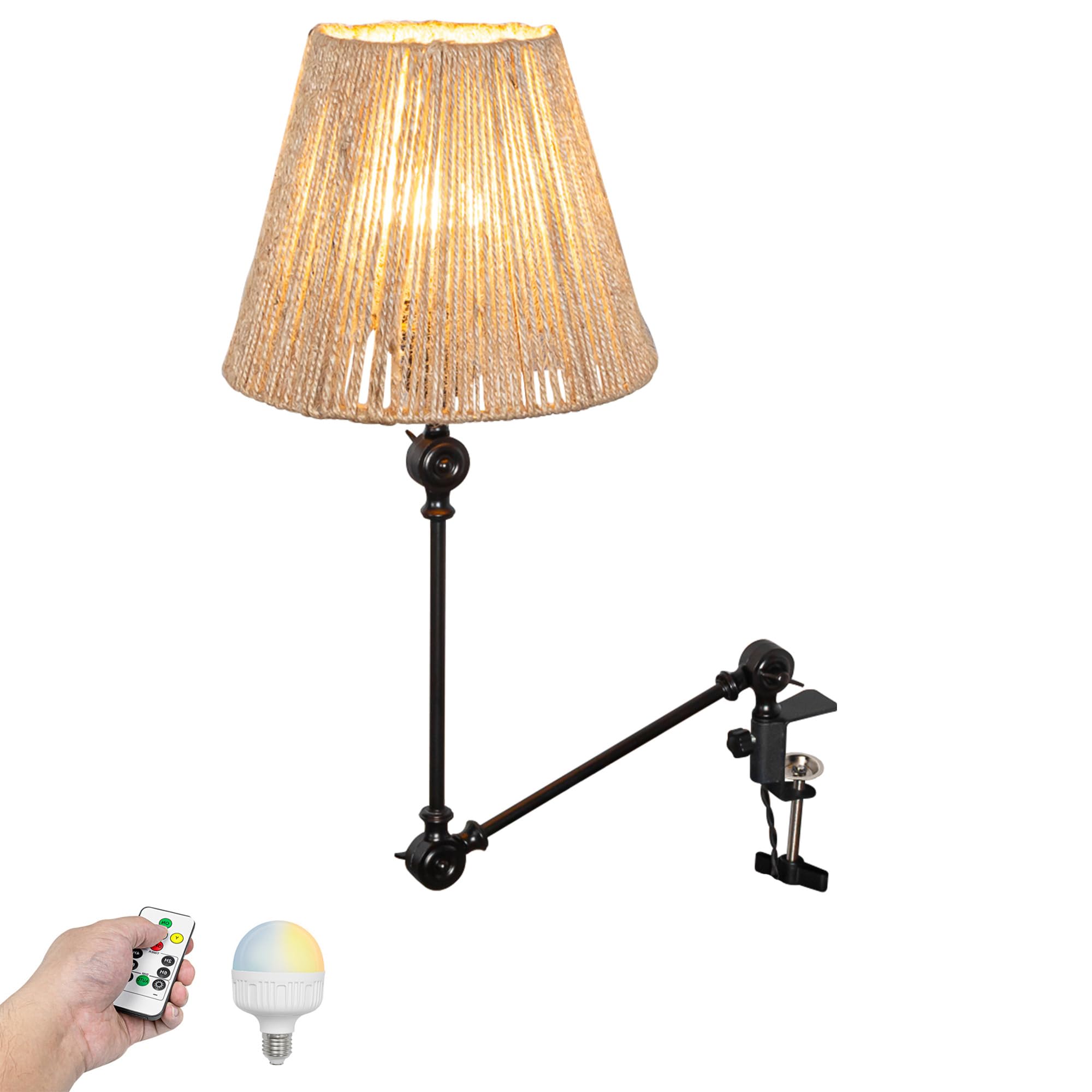 Wiederaufladbar Klemmleuchte mit Fernbedienung, Einstellbar Clip auf Schreibtisch Leselampe,Dimmbar Clamp Nachttischlampe mit Flexarm für Schreibtisch Nachttisch Regal TD0755