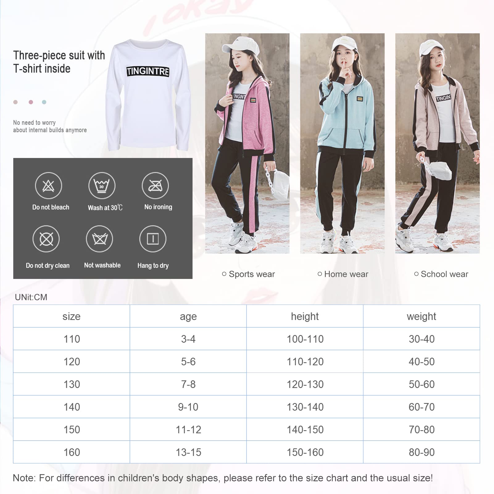 Set da jogging per ragazze Tuta da bambino 2 pezzi/3 pezzi Set di felpa con cappuccio con pantaloni da jogging tuta sportiva