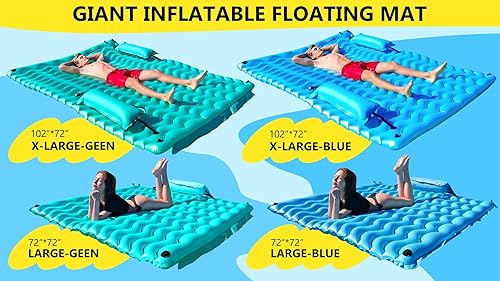 Miniatura 9 de Alfombra flotante inflable gigante mejorada 2025 - Flotador de piscina para adultos con hamaca para piscina, piscina, playa, lago para fiesta