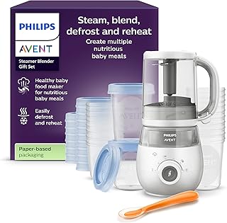 Philips Avent Steamer Blender Gift Set - EasyPappa 4 in 1, cuoci a vapore, frulla, scongela e riscalda facilmente le pappe, con vasetti e coperchi, SCF883/20