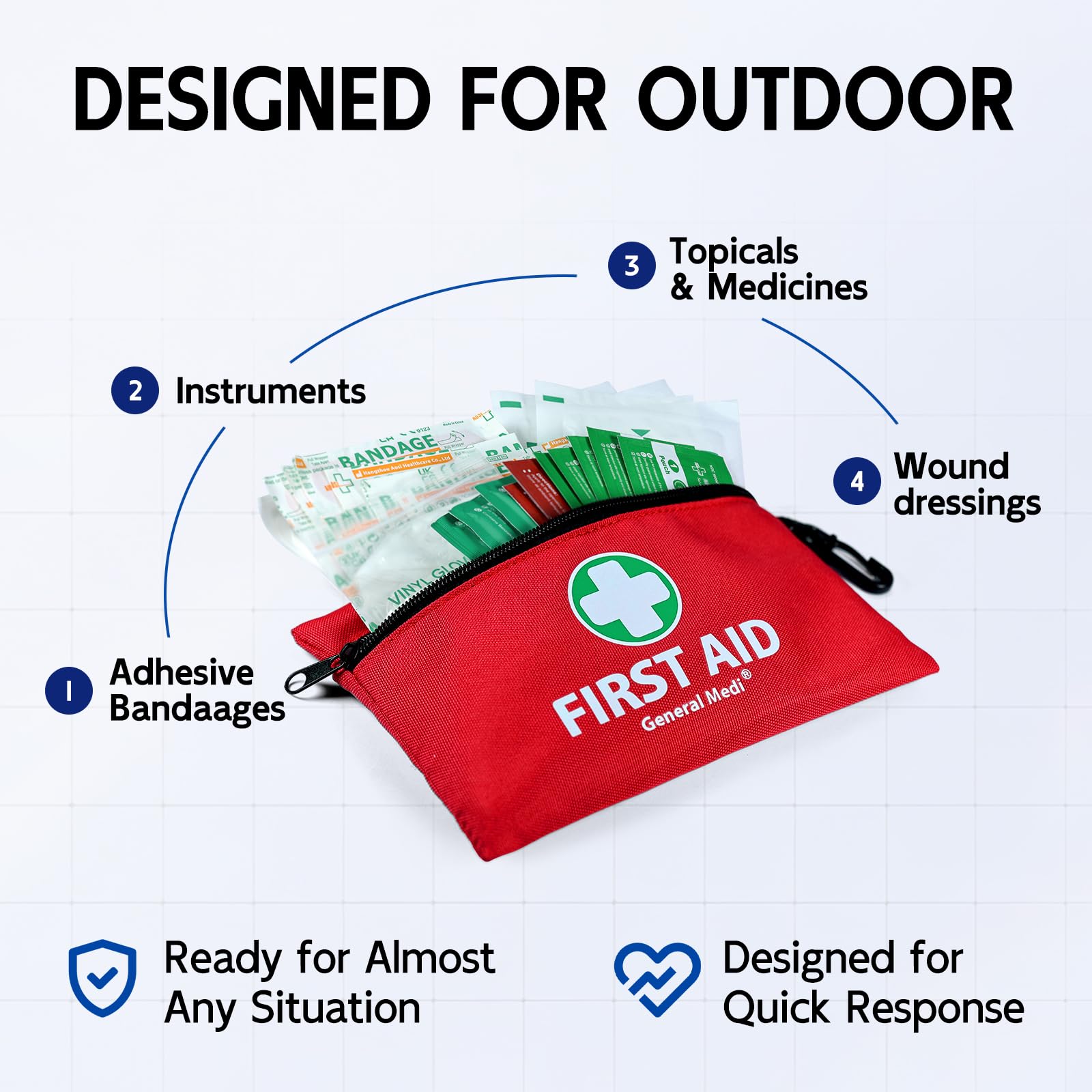 General Medi Mini First Aid Kit, 110 Piece Small First Aid Kit - Includes Emergency Foil Blanket, Scissors for Travel, Home, Office, Vehicle, Camping, Workplace & Outdoor (Red) — Amazon image 8