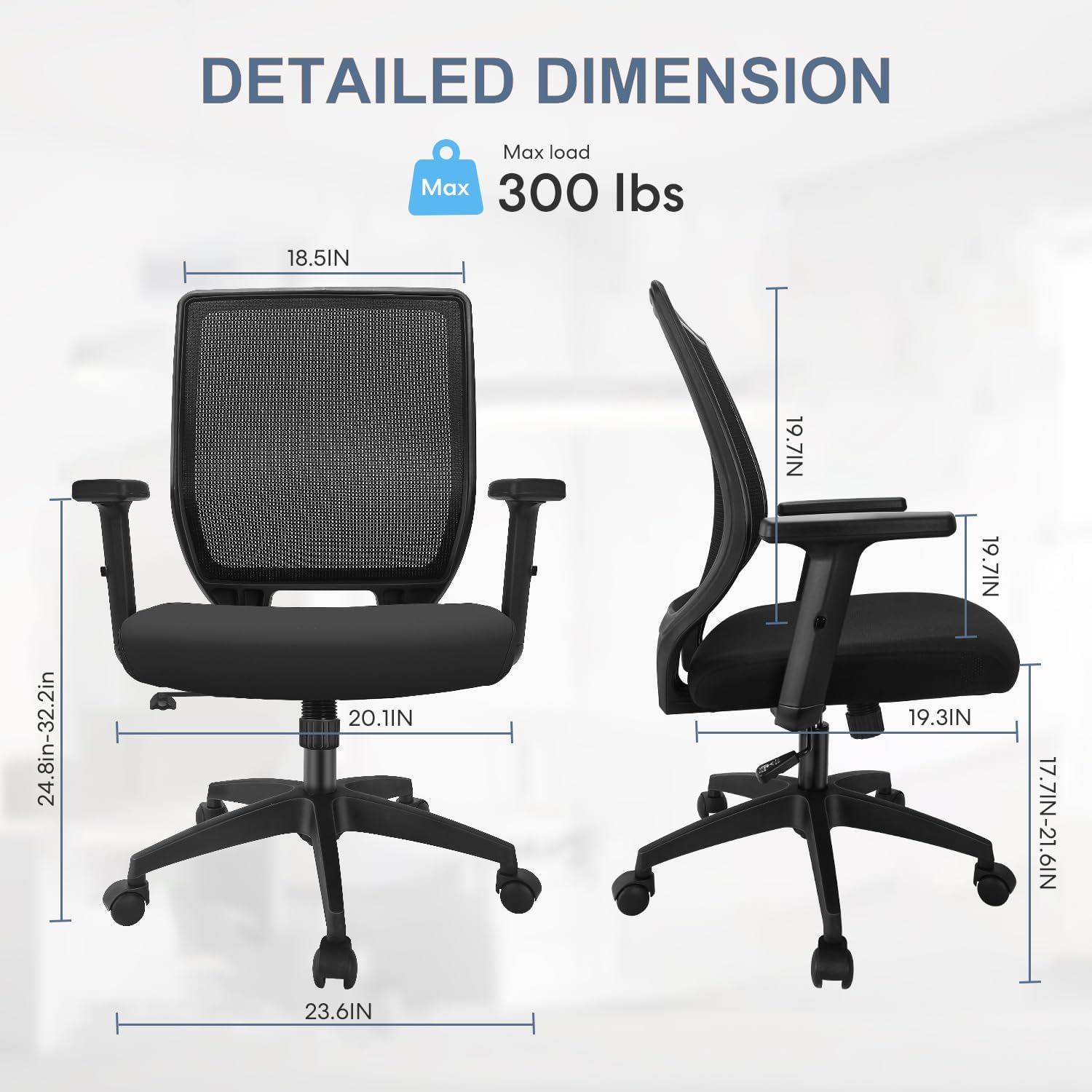 Ergonomic Office Chair Home Mesh Desk Chair with Adjustable Arms - Mid Back Computer Chairs for Adults - Swivel Task Chair Comfortable for Home Office (Black) - Image 3