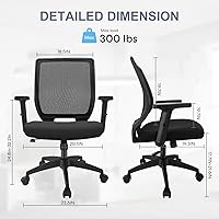 Vista 3 de Silla ergonómica de oficina, silla de escritorio de malla para el hogar con brazos ajustables, sillas de computadora con respaldo medio