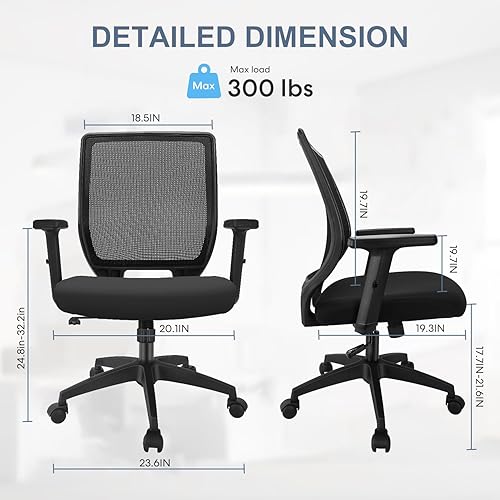 Miniatura 3 de Silla ergonómica de oficina, silla de escritorio de malla para el hogar con brazos ajustables, sillas de computadora con respaldo medio para