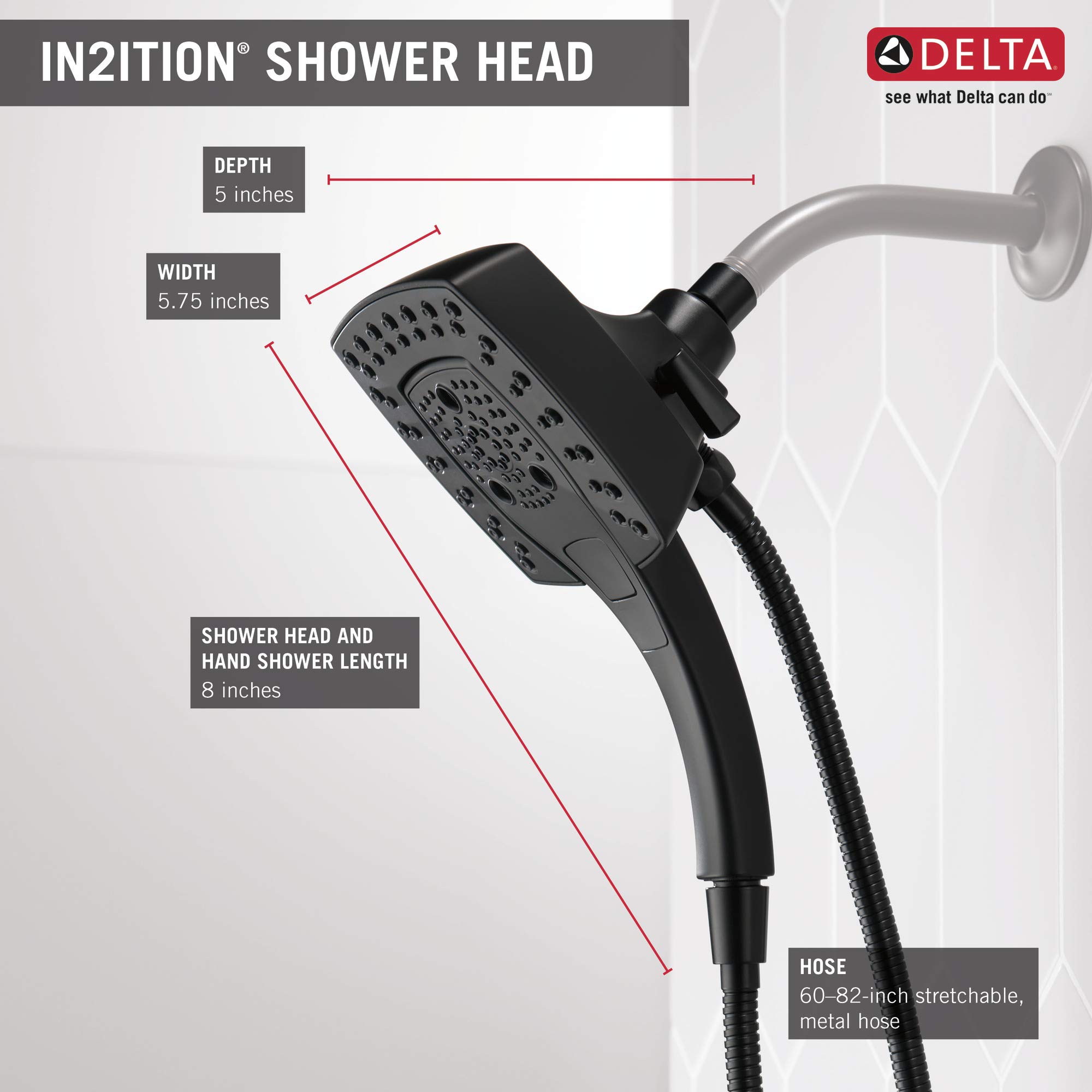 Delta H2Okinetic In2ition 5-Setting Two-in-One Shower with Matte Black, 1.75 GPM Water Flow - Image 3