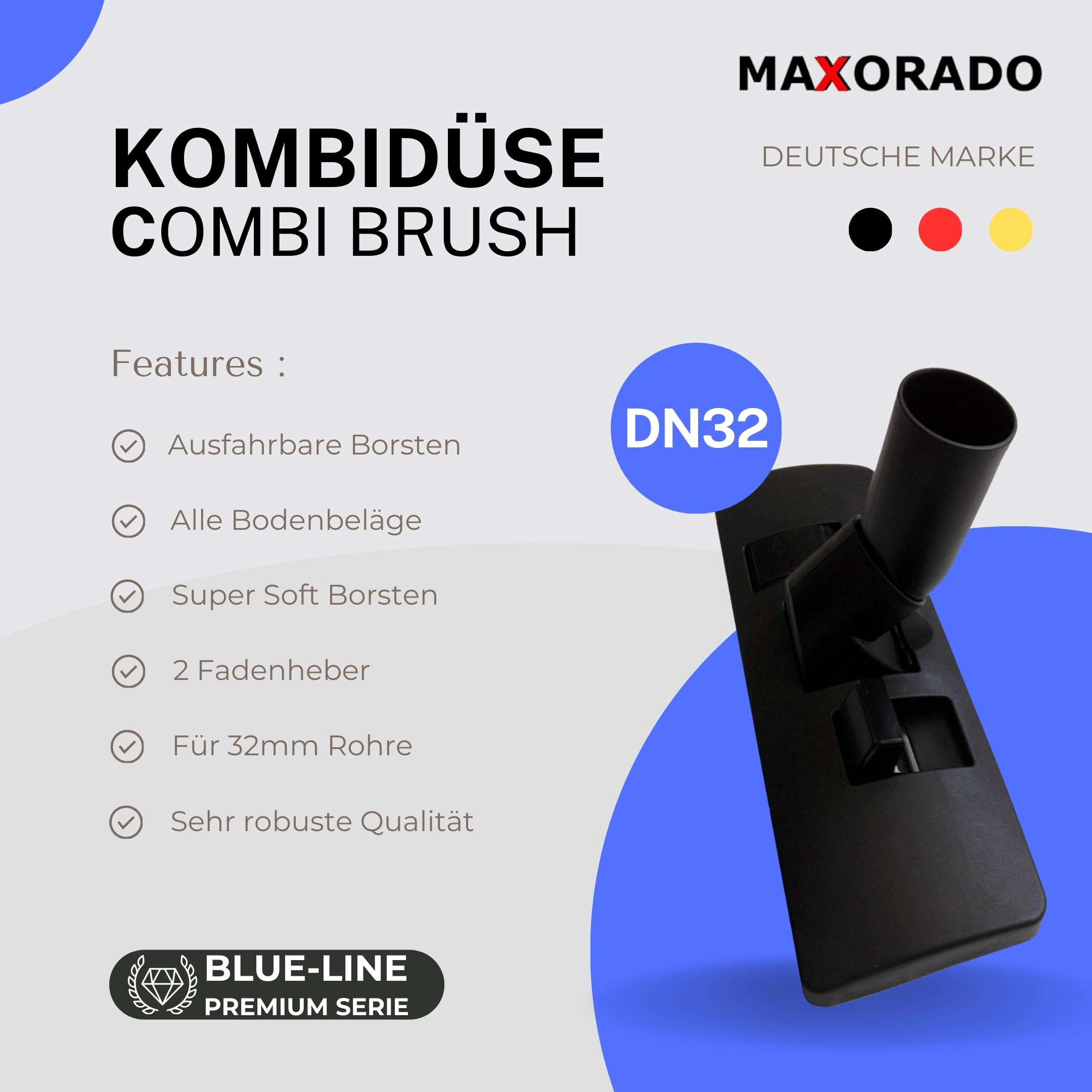 Bocchetta combinata aspirapolvere 32 mm Blueline compatibile con ricambio per AEG Electrolux Kärcher DN32 Privileg Nilfisk Numatic Dirt Devil Philips Fam spazzola per pavimenti 32 mm