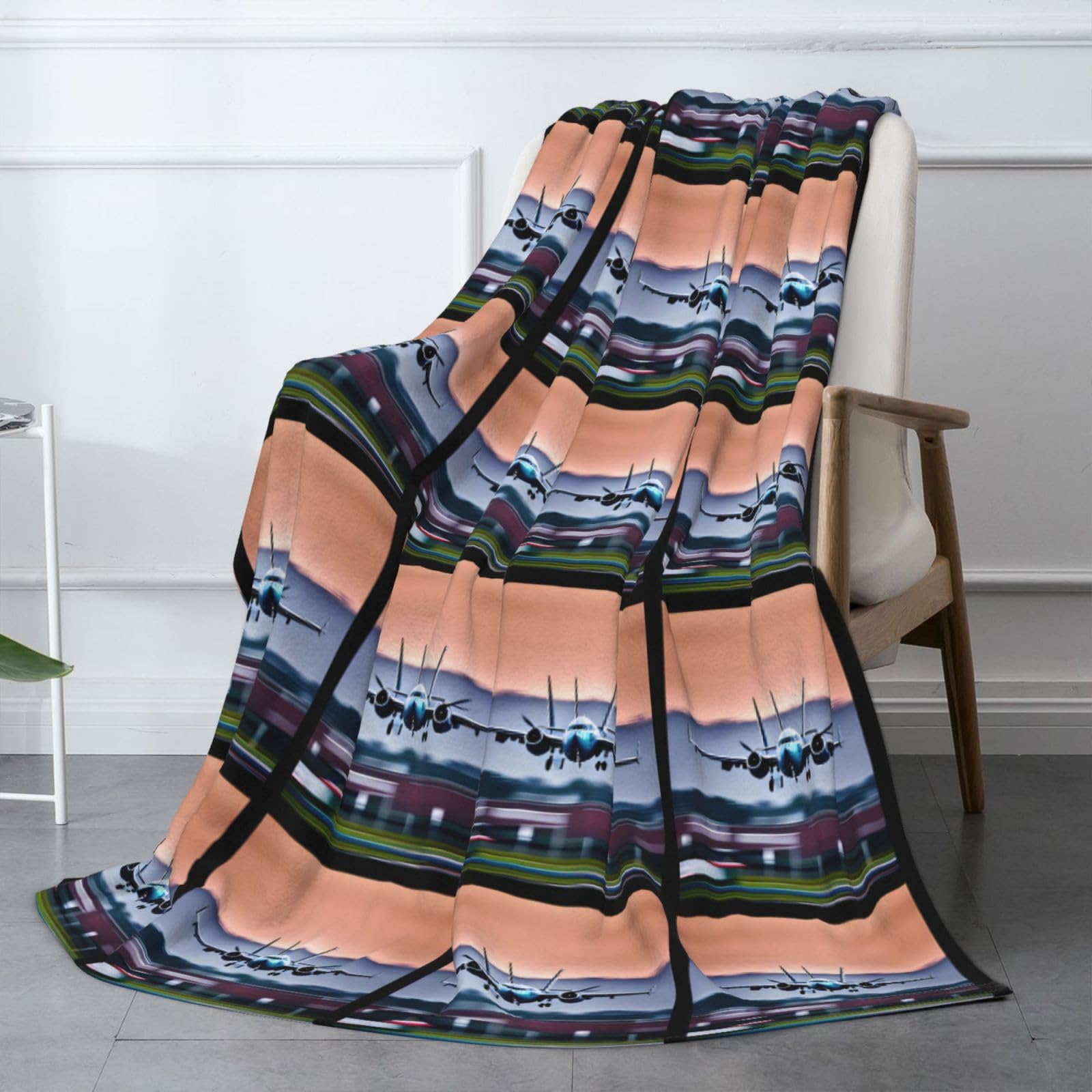 Couverture en flanelle imprimée avion 177,8 x 203,2 cm, confortable, chaude, couverture d'hiver pour camping ou voyage