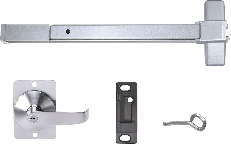 Dispositivo de salida de pánico con barra de empuje, aluminio, con palanca exterior