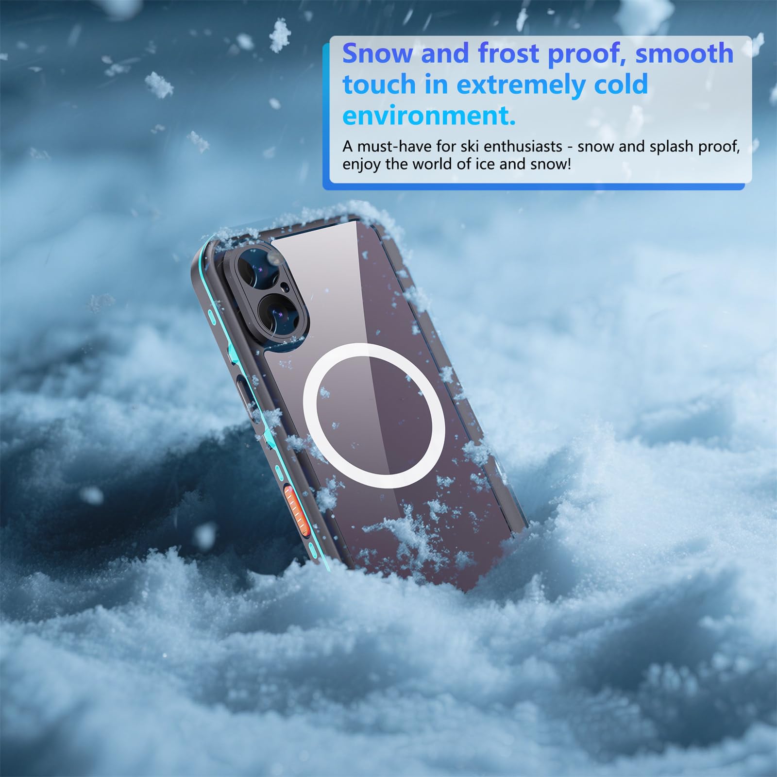 Wodoodporne etui do iPhone'a 17 Pro Max/17 Pro/17 Air/17, kompatybilne z MagSafe z certyfikatem IP68, podwodne, w pełni uszczelnione etui z wbudowaną osłoną ekranu (niebieskie, iPhone 17)