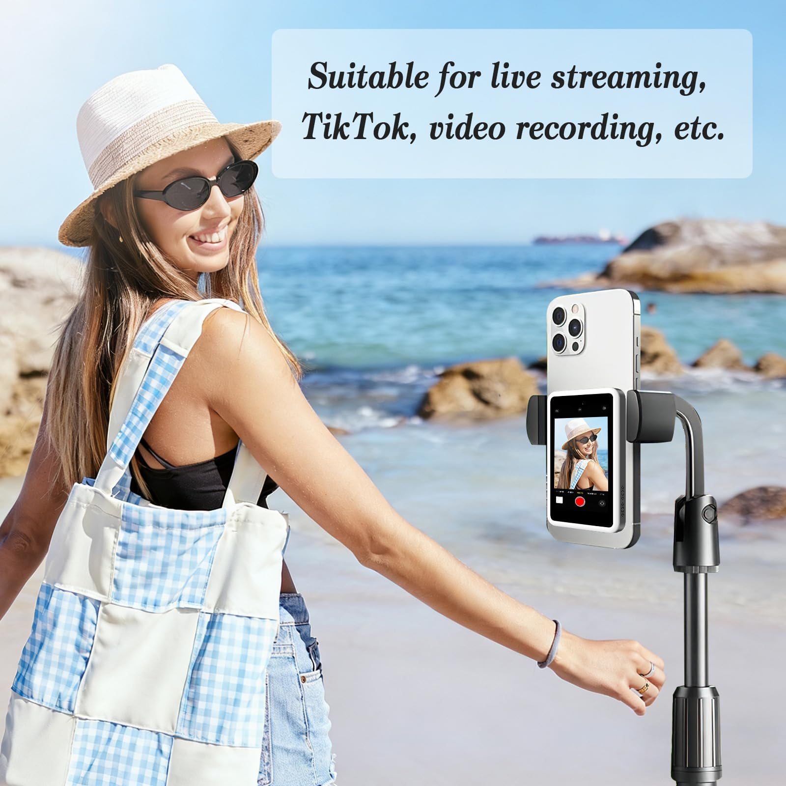 Handy Selfie Monitor, Selfie Monitor4"，Magnetische Telefon Vlog Selfie Monitorbildschirm, 480x800 Pixeln Drahtlosaufnahme, Vlog Bildschirm, Livestreaming mit Sound für Vlog TikTok YouTube (Fülllicht)