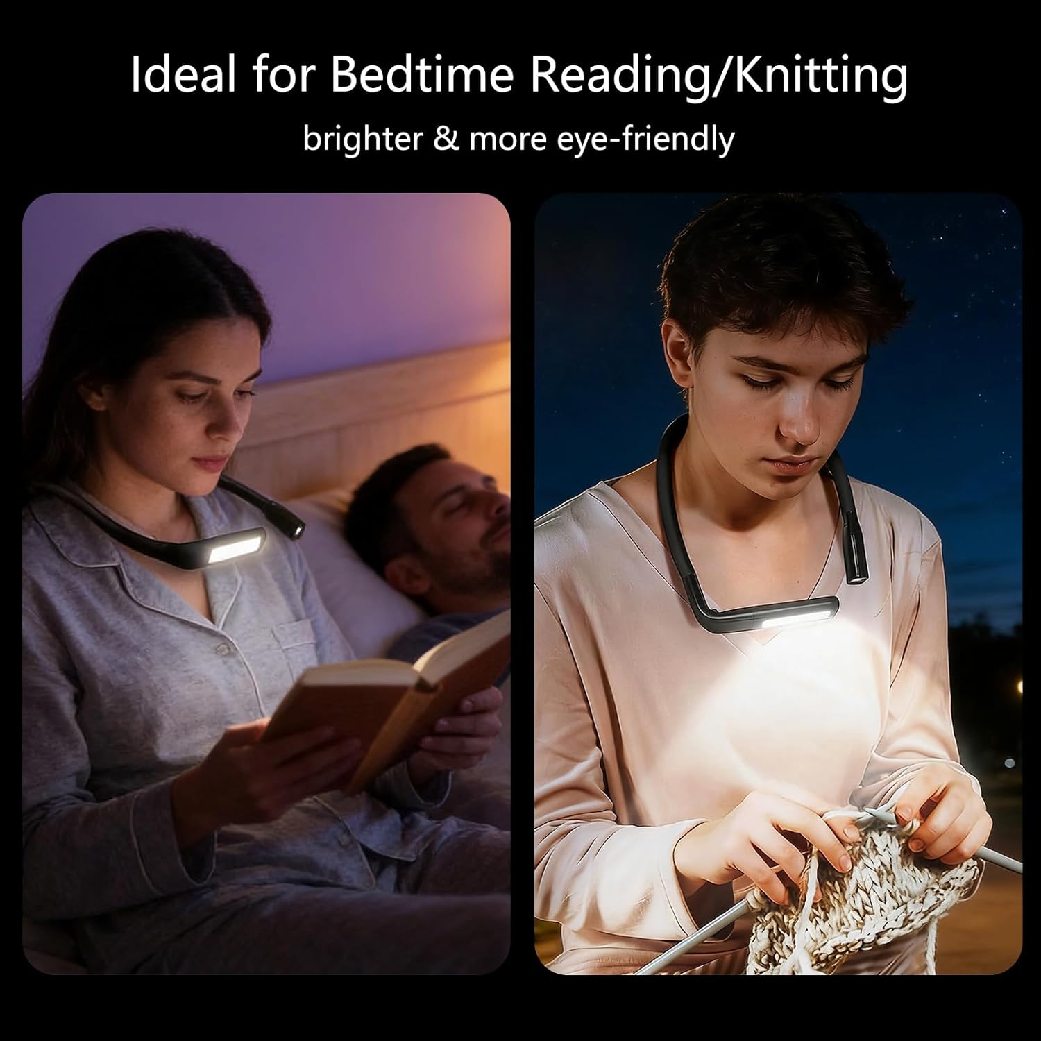 Rechargeable Book Light, 3 Color Reading, Bendable Neck for Books in Bed, Knitting, Repairing, Book Lovers Gift Bendable Neck for Reading