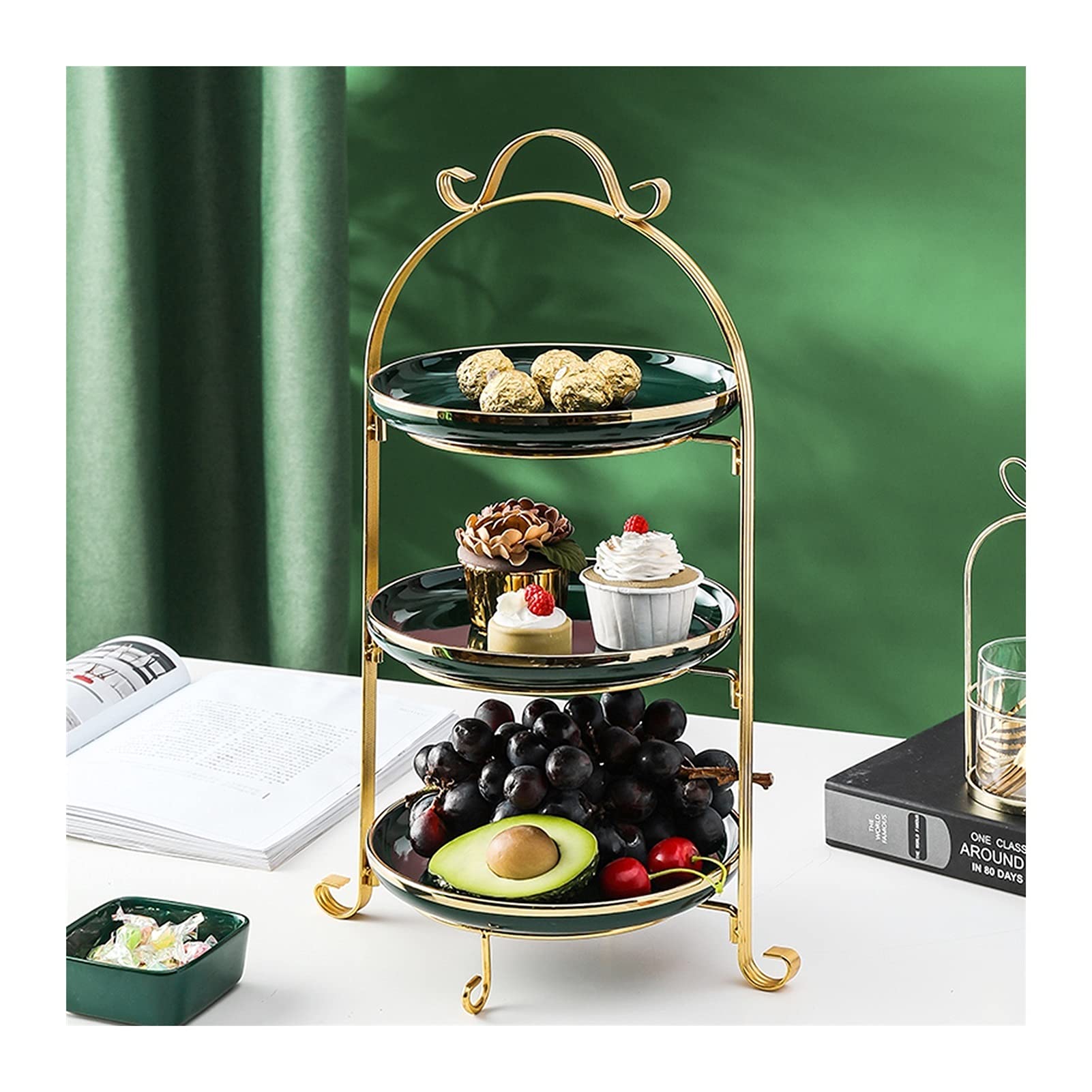 Alzatina per dolci Stand torta in ceramica in ferro battuto con impugnatura decorazione torta display stand dessert tavolo per matrimoni, feste di compleanno, feste da tè Alzata per Torta