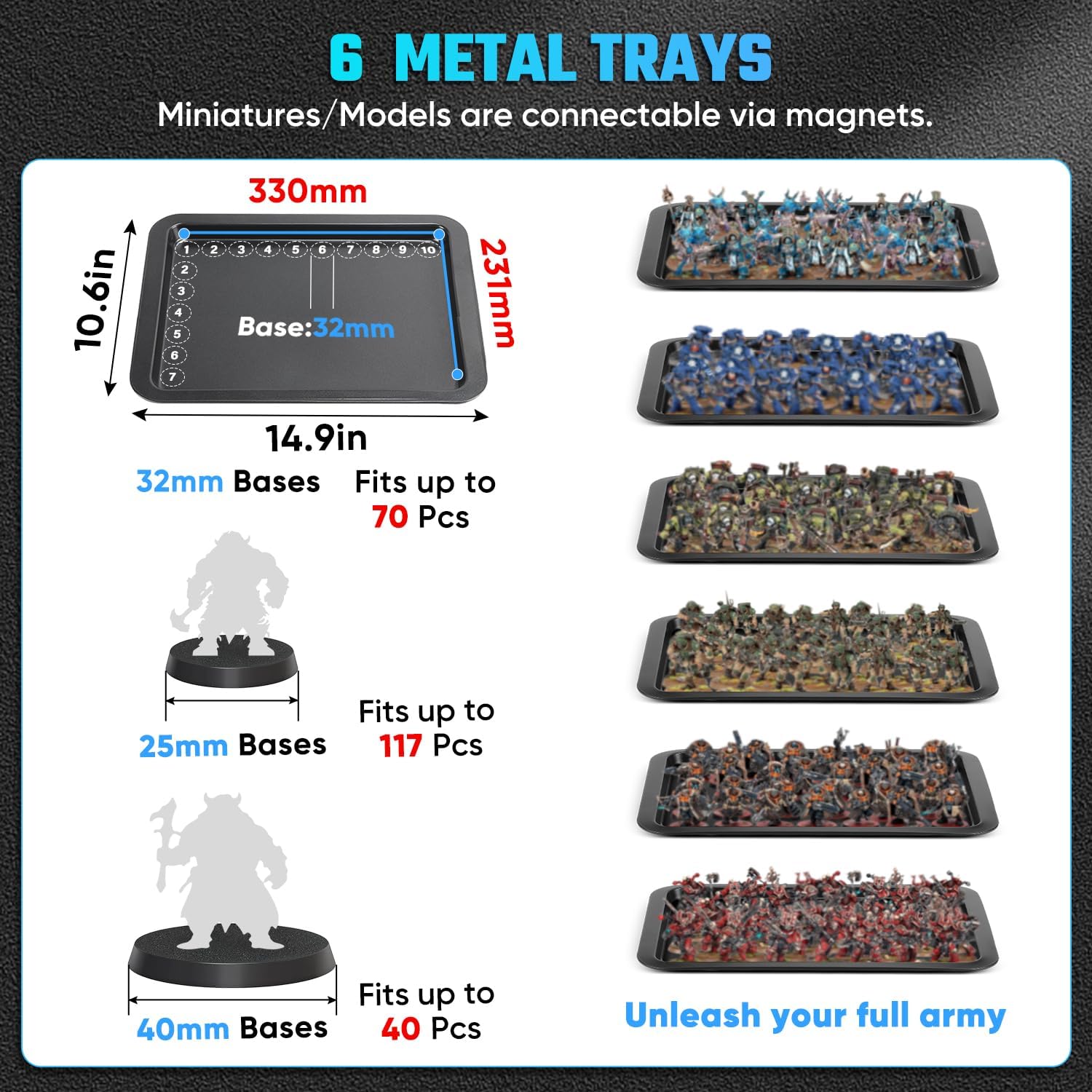 Miniatures Storage Case Miniatures Transport Case.Stackable Carrying Case with Trolley & 360° Wheels 6 Trays. Aluminum Alloy Frame with Lock Slot (X-Large Size:14 * 16 * 20.5in)
