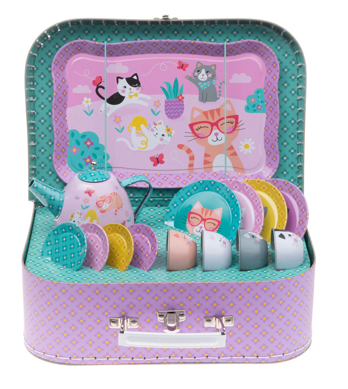 Jewelkeeper 15 Piece Kids Tin Tea Set & Carrying Case Cat Design Buy Online in UAE at desertcart