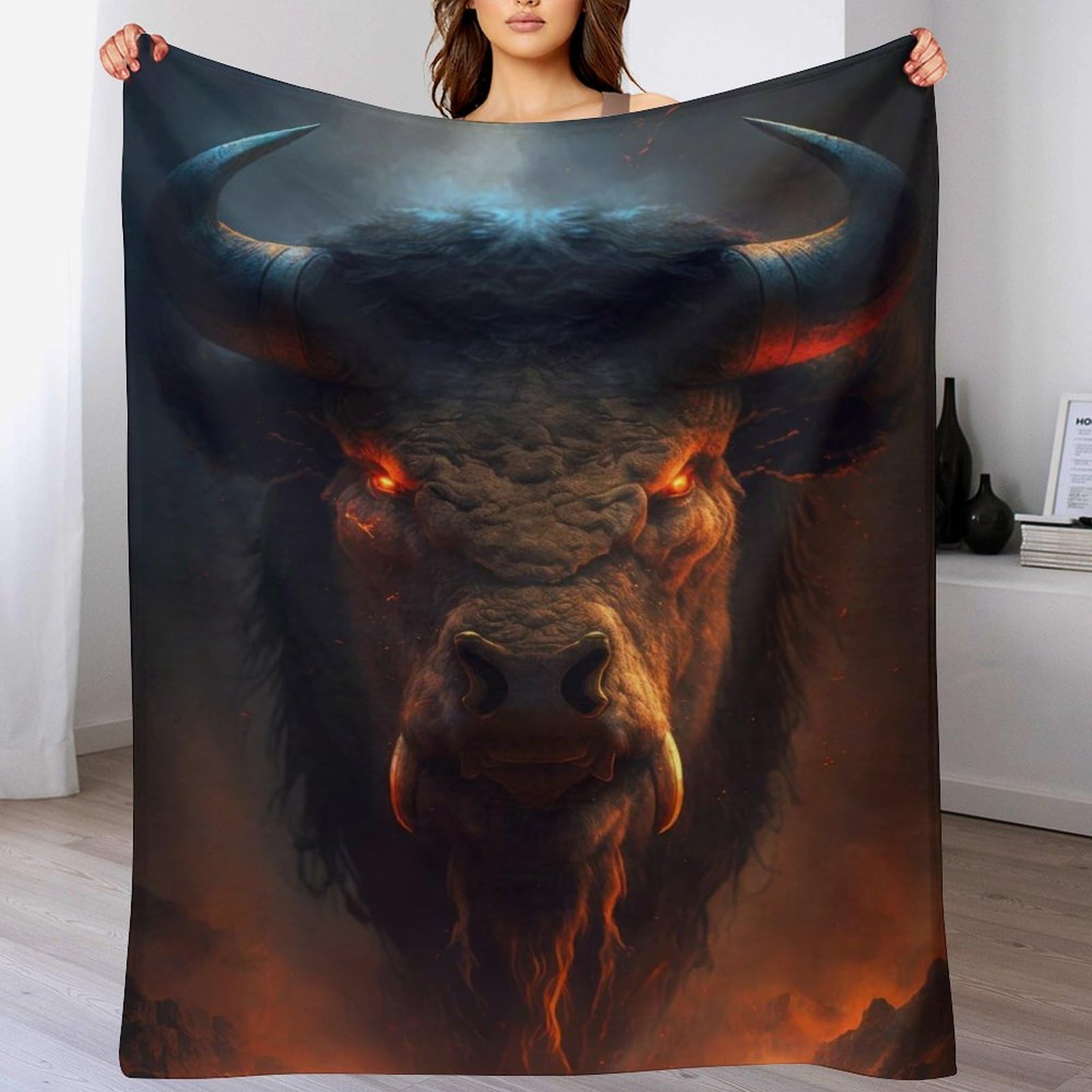 Couverture démoniaque Bison en flannel chaude pour vos soirées cocooning sur le canapé