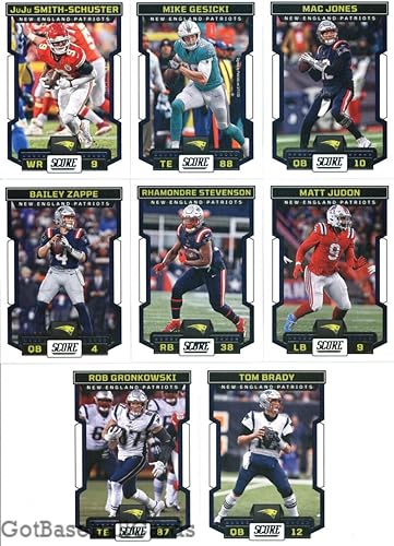 2023 Score Veteran New England Patriots Team Set of 8 Cards JuJu Smith-Schuster(#122), Mike Gesicki(#276), Mac Jones(#280), Bailey Zappe(#281),