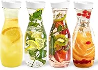 Vista 1 de DilaBee Jarra de plástico con tapa (paquete de 4, 32 onzas) dispensador redondo de bebidas de plástico para agua, jugo, té helado, jarras de agua