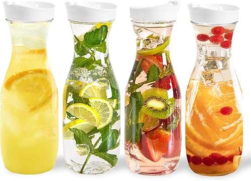 Miniatura 8 de DilaBee Jarra redonda grande de 50 onzas con tapas, jarra cuadrada de plástico para bebidas, leche, batidos, té, barra de mimosa, jugo, dispensador