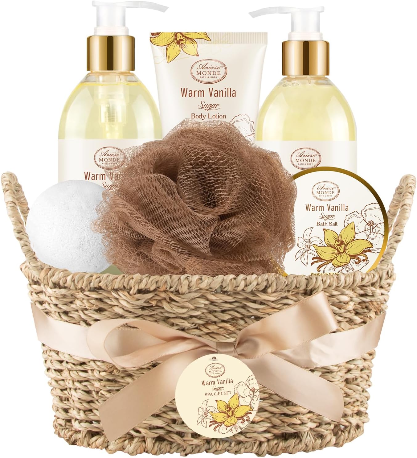 Bath & Shower Spa Basket Gift Set, Warm Vanilla Sugar Scent, with Shower Gel, Bubble Bath,Body Lotion, Bath Bomb,Bath Salt, Bath and Body Gift Box for Women Bath & Shower Spa Basket Gift Set, Warm Vanilla Sugar Scent, with Shower Gel, Bubble Bath,Body Lotion, Bath Bomb,Bath Salt, Bath and Body Gift Box for Women