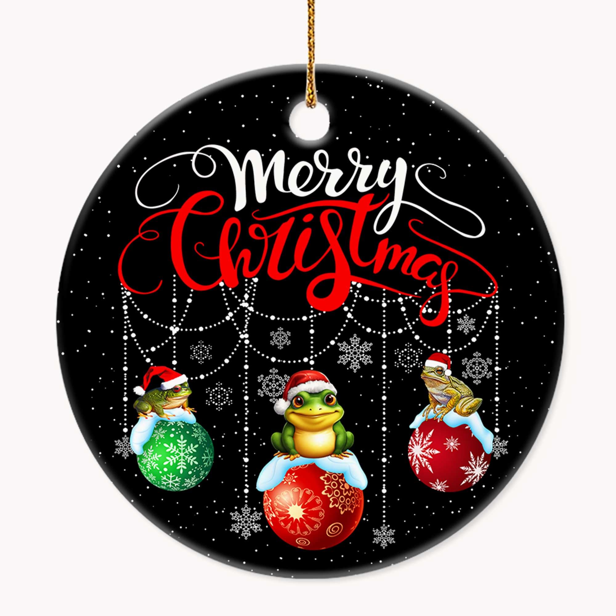 Photo 1 of **PACK OF 2**Decorlion Christmas Ornament - Merry Christmas Frog Ceramic Ornament, Funny Santa Frog Holiday Décor for Frog Lovers, Car Hanging Decoration Ornament, Wine Bottle Decor