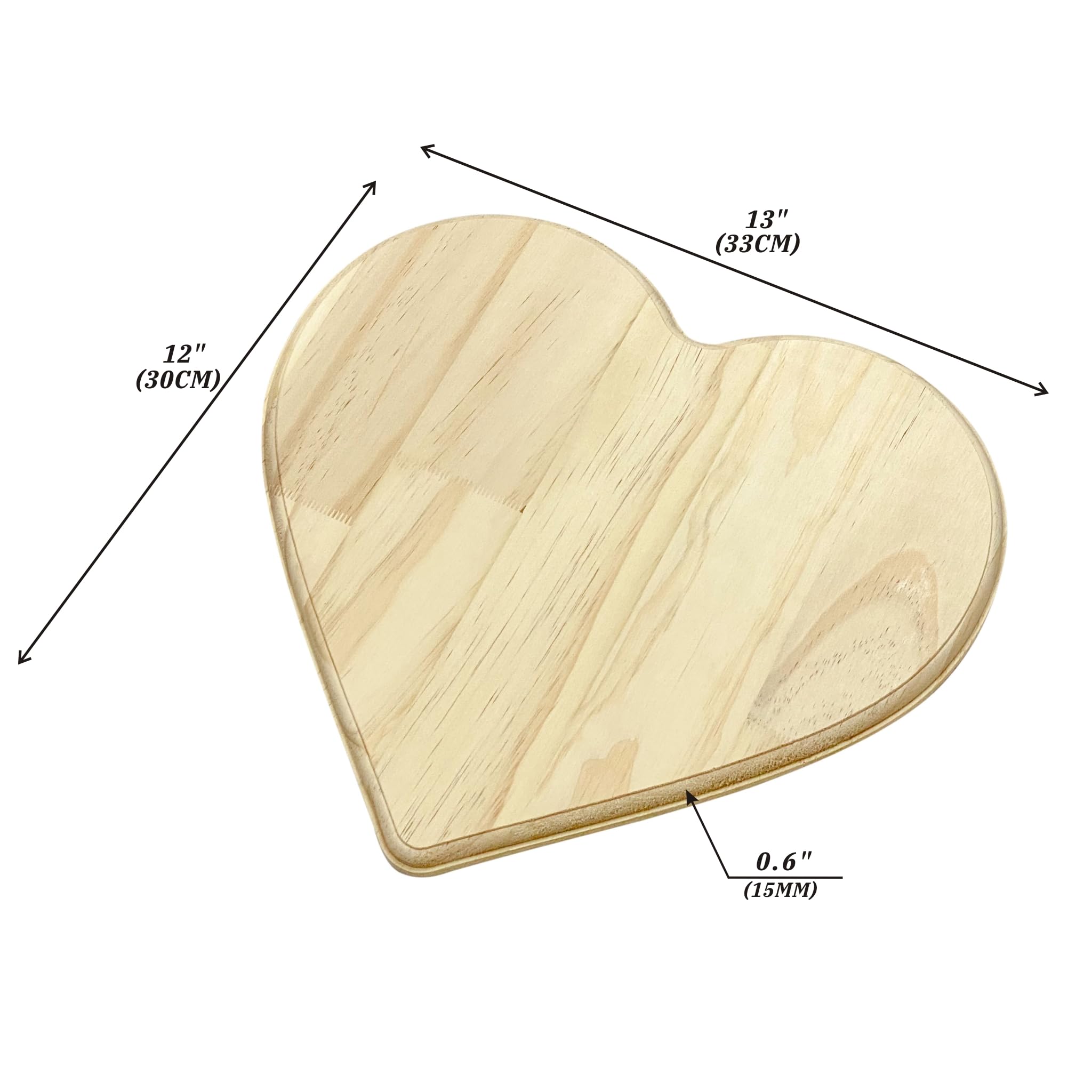 Herzförmige Holzleinwand, 33 x 30,5 cm, 1,4 cm dick, unlackiertes Holzschild, großes Naturholz, Herzschilder für Wanddekoration, 6 Stück