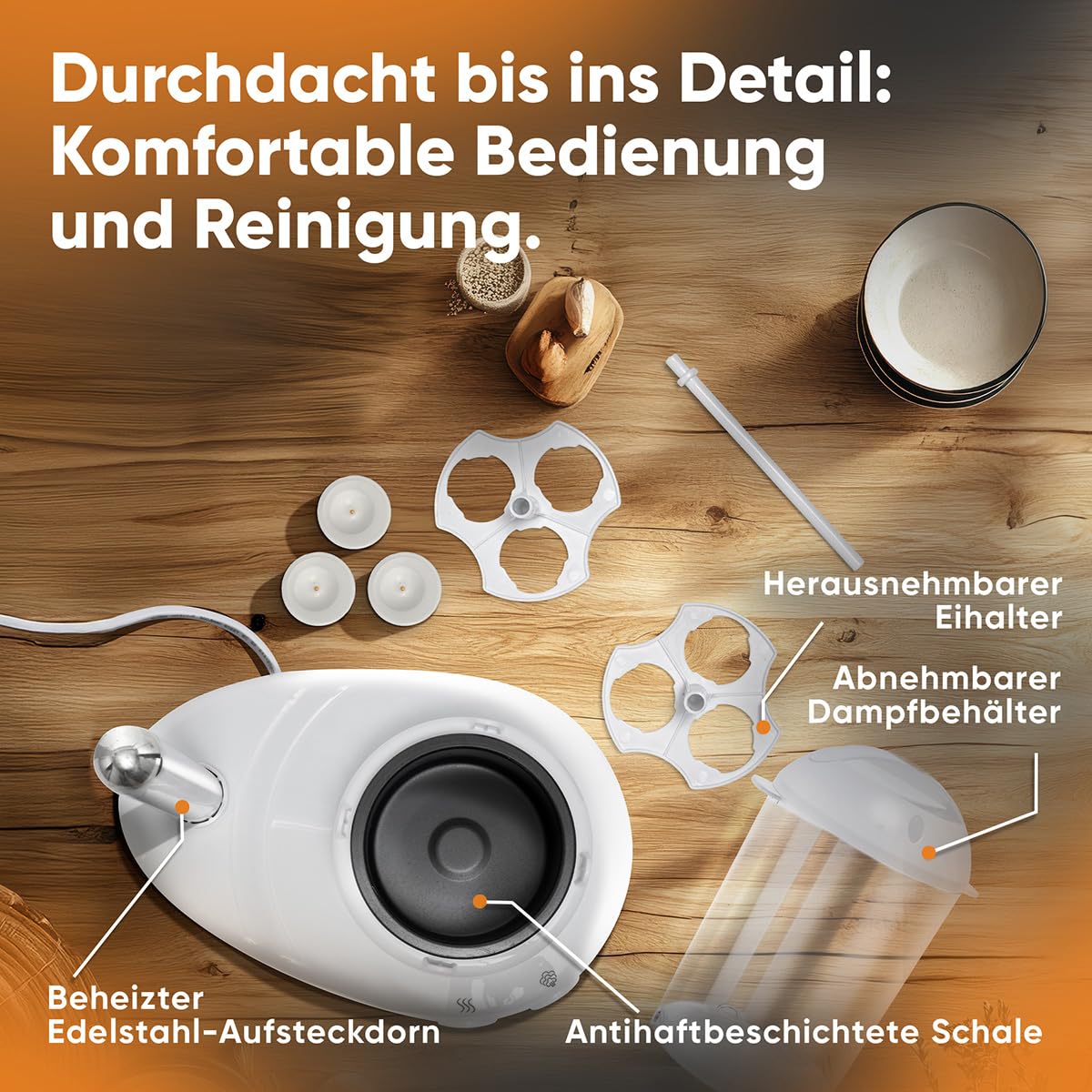 Clatronic 2in1 Hot Dog Maker & Egg Cooker | Set Hotdog Maker pour 1-14 saucisses | Egg Cooker pour jusqu'à 6 œufs | avec broche chauffante en acier inoxydable | avec gobelet gradué et pic à œufs