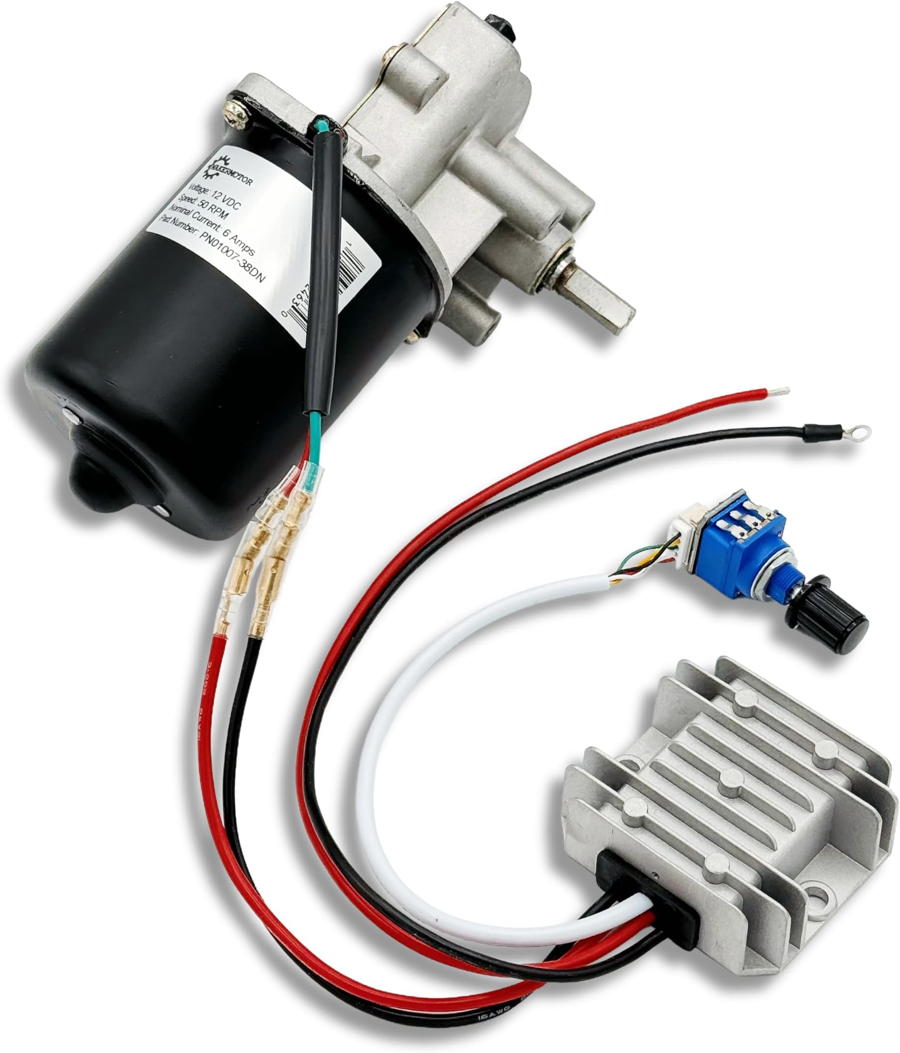 Makermotor 3/8" D Shaft Variable Speed Electric Gear Motor 12VDC Max. 50RPM