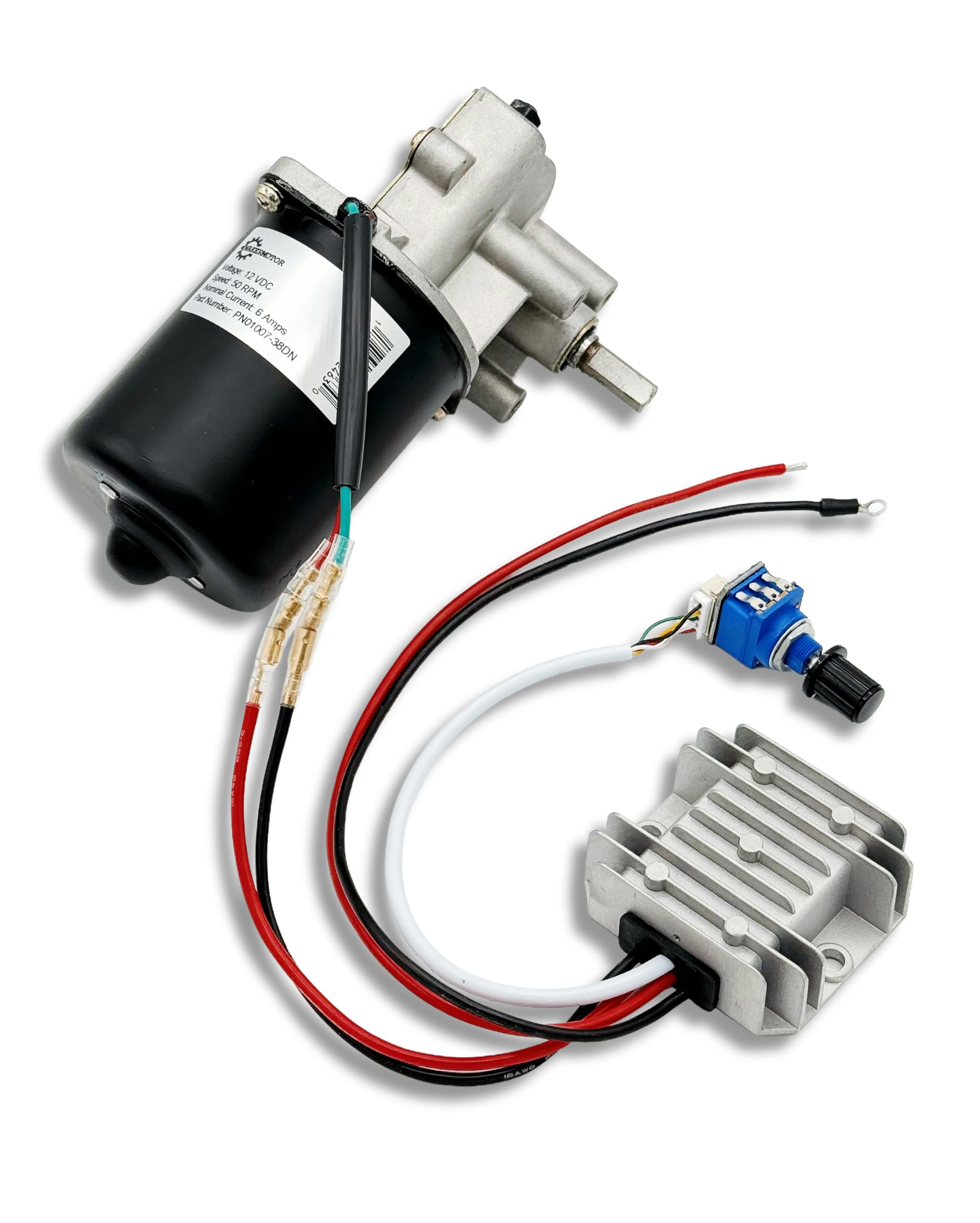 3/8" D Shaft Variable Speed Electric Gear Motor 12VDC Max. 50RPM