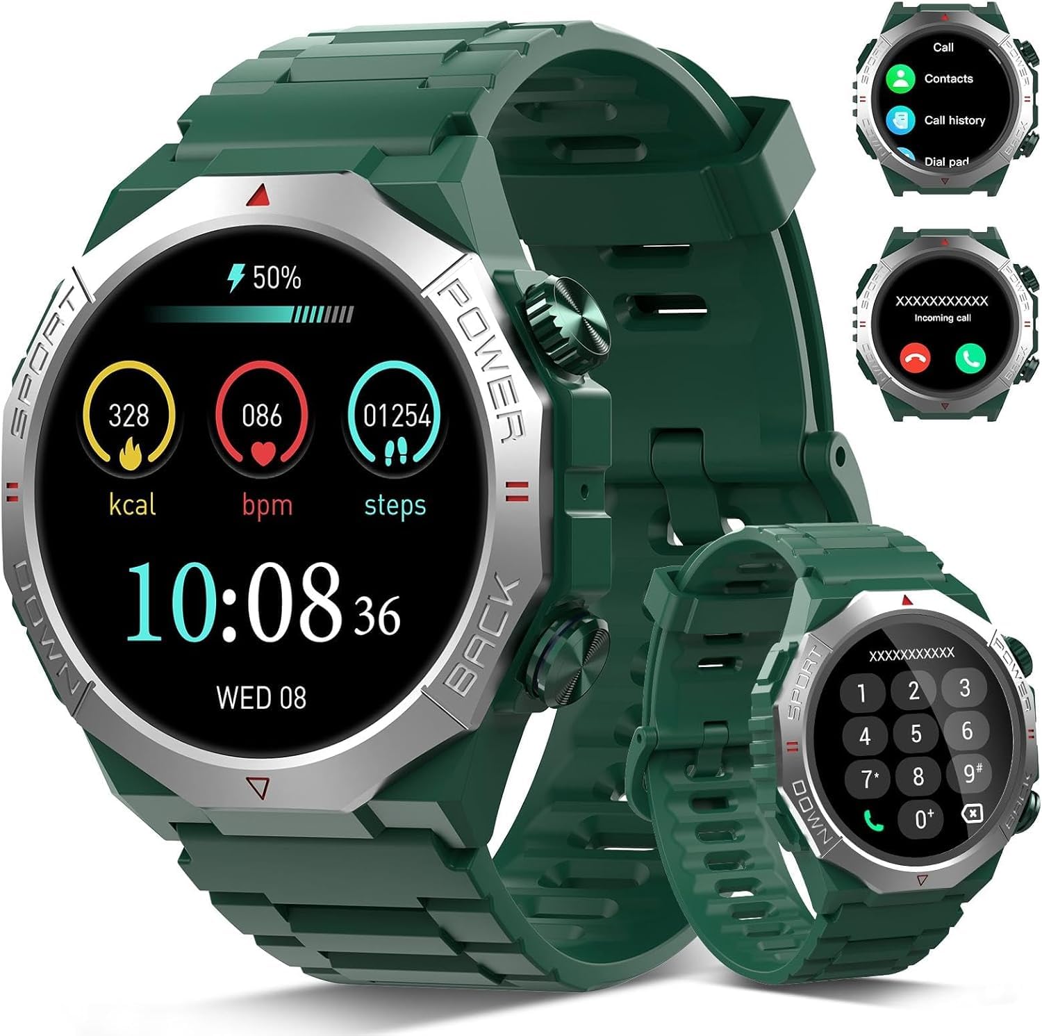 Smartwatch Militare MEETOWN Uomo – 1100mAh, Chiamate Bluetooth, Torcia LED, Bussola, IP68, 2 Cinturini
