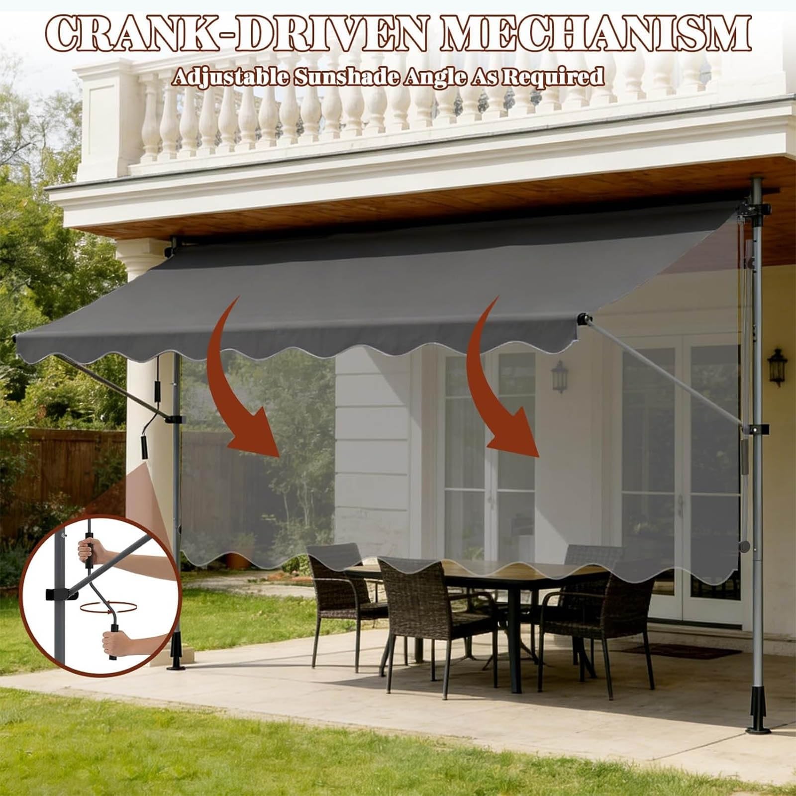 Store banne Manuel rétractable avec manivelle, auvent de terrasse sans perçage 3x3m, Protection Solaire et Pluie pour Jardin et Balcon(Black,79" x 59")