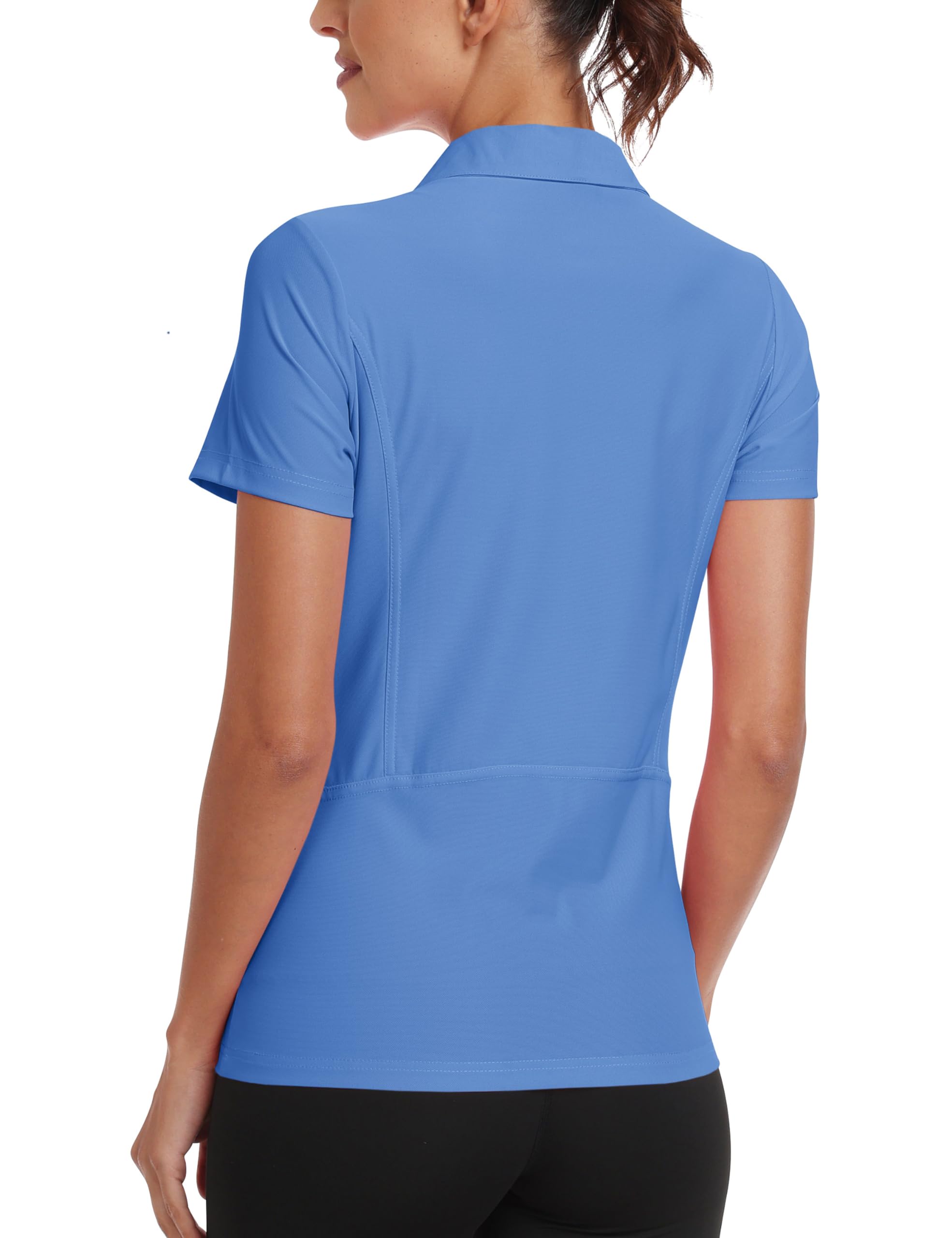 Polo Mujer Manga Corta Verano Camiseta Trabajo Deportivo Transpirable Golf Tops con Cremallera 1/4