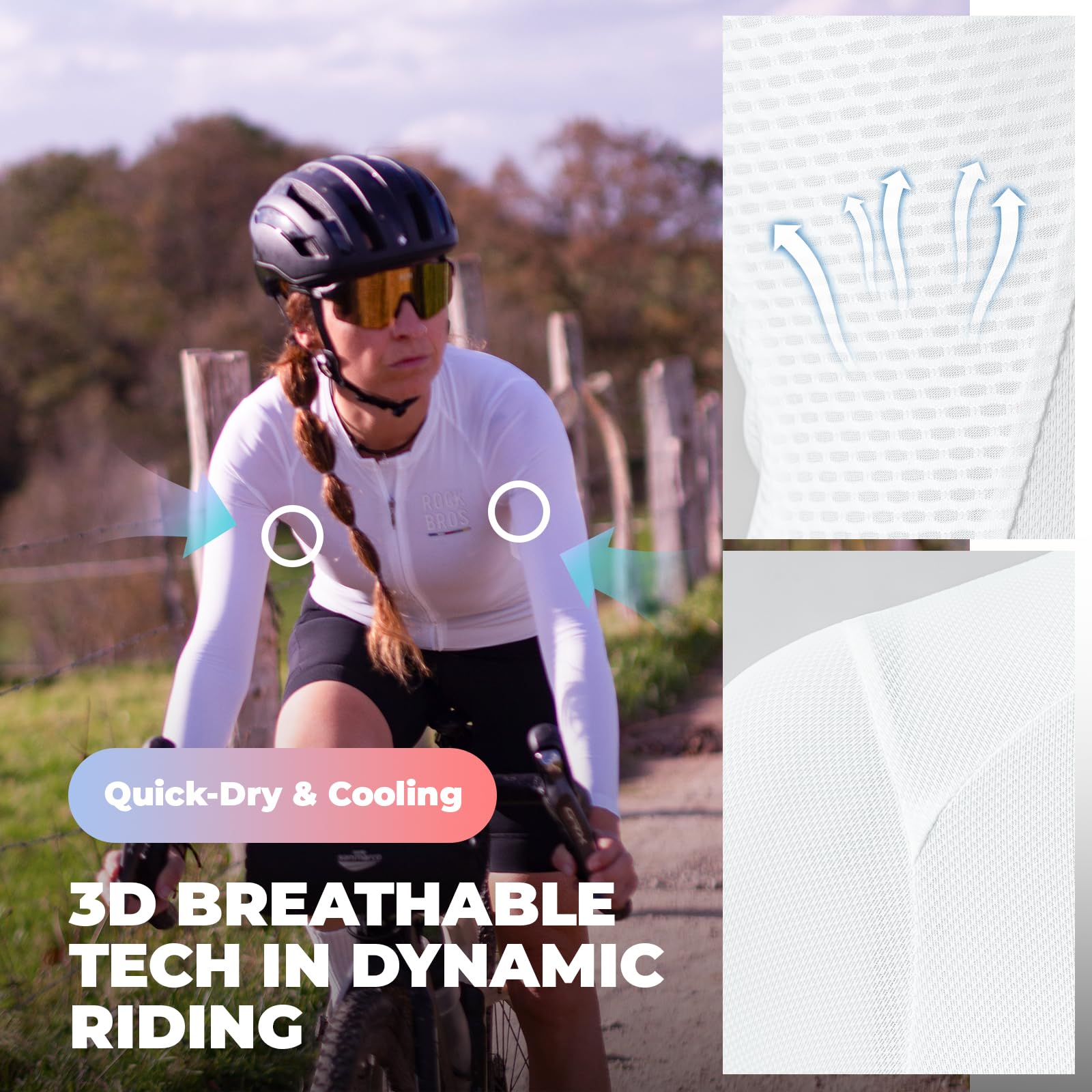 ROCKBROS Road to Sky Damen Fahrradtrikot Langarm mit 3 Taschen Atmungsaktiv | Radtrikot Schnell Trocknend Radbekleidung Mountainbike Rennrad
