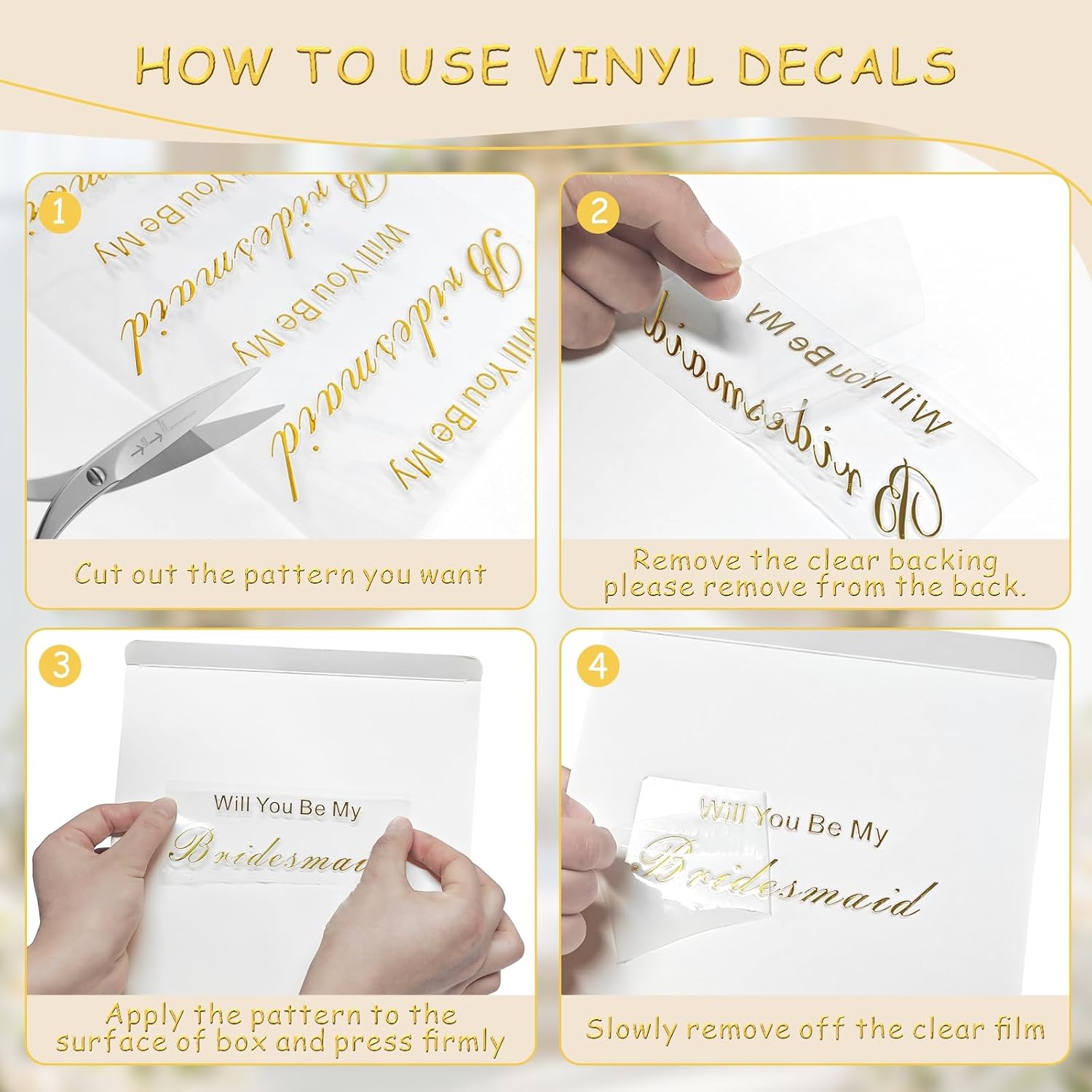 8 Sets Bridesmaid Proposal Gift Boxes with Lids - 8Pcs Will You Be My Bridesmaid Vinyl Sticker Decal Custom Name and Satin Ribbon - White Cardboard Gift Box for Wedding, Bridal Shower, Bachelorette Party