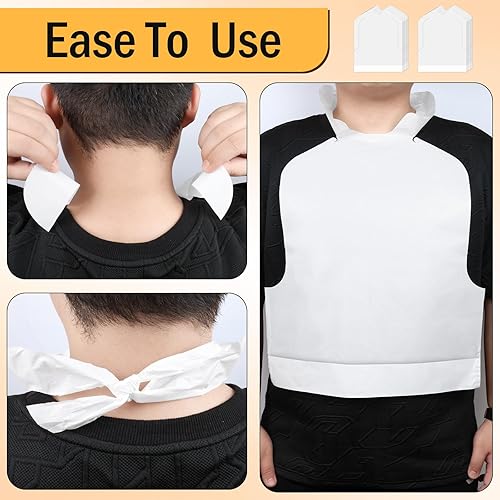 Miniatura 4 de Paquete de 100 baberos desechables, baberos para adultos, para mujeres y hombres, impermeables y a prueba de aceite, babero de plástico con lazo