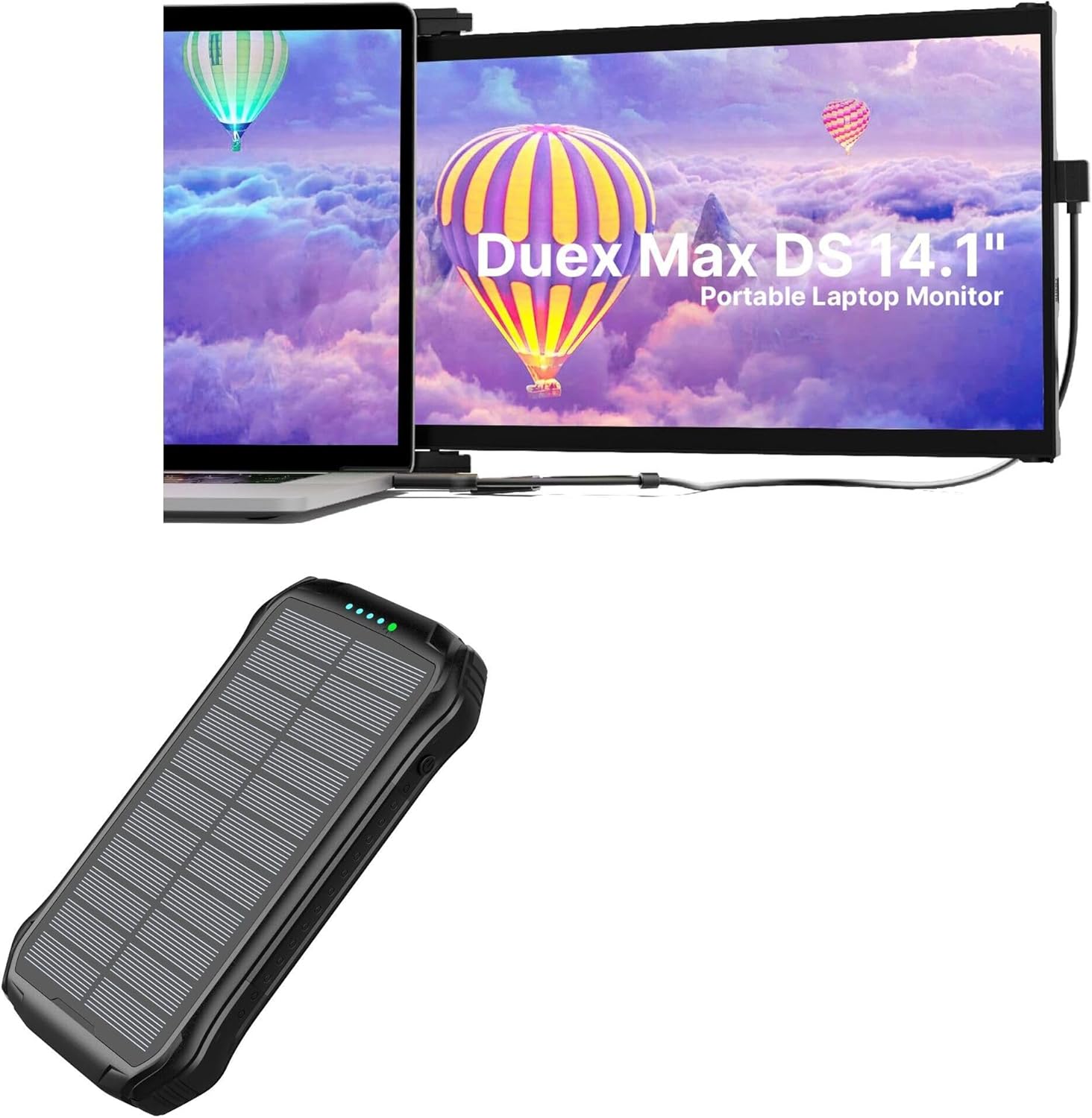 BoxWave Charger Compatible with Mobile Pixels Duex Max Laptop Screen Extender (14.1 in) - Solar Wireless Rejuva PD Power Pack (16000mAh), Solar Powered Backup Power Bank - Jet Black