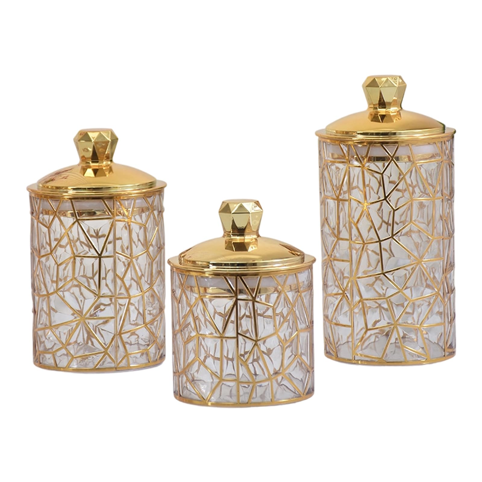 Xinsheinelry Of 3 Elegant Metallic Accent Food Canisters Clear Storage Jars Candy Organizers for Dry Goods and Snacks PET Tight Food Container