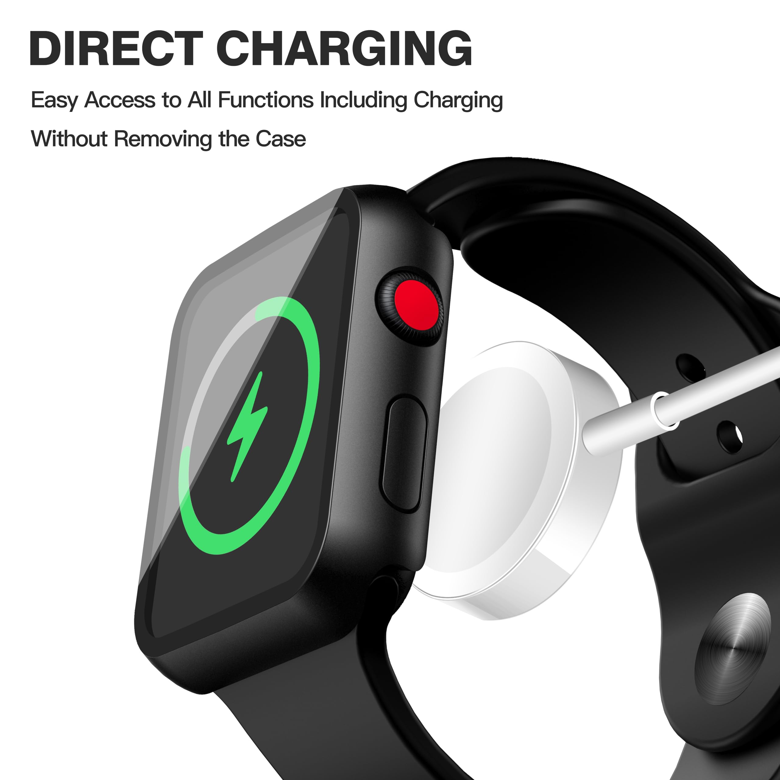 Misxi Wasserdichte Schutzhülle mit Knopf für Apple Watch Serie 3 Serie 2, 42 mm, harte PC-Abdeckung mit Displayschutzfolie aus gehärtetem Glas, für iWatch S3/S2, 1 Schwarz + 1 Transparent