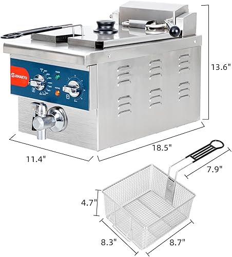 Miniatura 3 de JOHAKYU Freidora comercial de 6L con canasta, freidora eléctrica con temporizador, drenaje, cabezal de freidora oscilante, freidora eléctrica de 120
