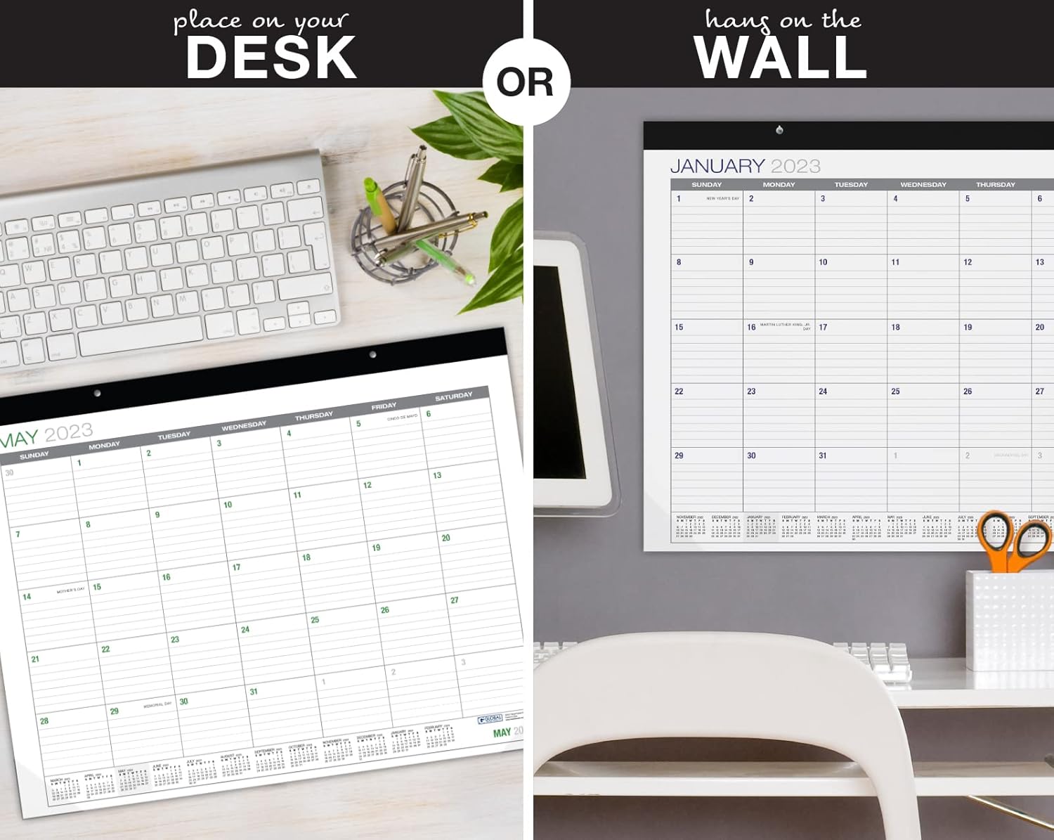 Global Printed Products Professional Desk Calendar 2023: Large Monthly Pages - 22"x17" - Runs Through December 2023 (Pack of 1) : Office Products
