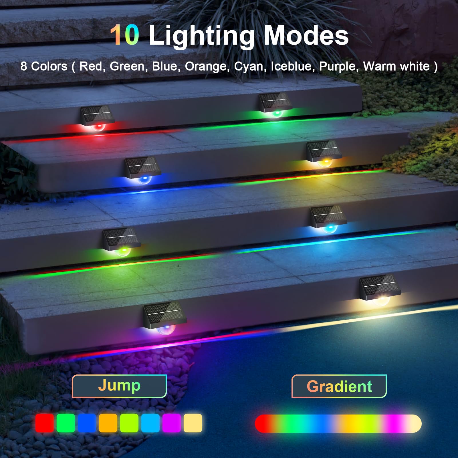 Kerry Solar Fence Lights, Deck/Step Outside Garden Solar Powered IP44 Waterproof Linear Spotlight with 10 Color Mode - Image 4