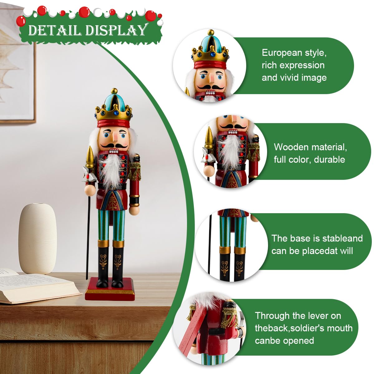 2025 Grande Soldato Schiaccianoci di Natale in Legno, 2 Pezzi 30cm Schiaccianoci Natalizi Soldatino Tradizionale Fatto a Mano, Figure Classiche Decorazioni Natale Soldato (B)