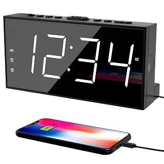 Digital Alarm Clocks for Bedrooms, Dual Alarms, 7.5-Inch Large Display | Big LED Numbers, Bedside Clock with Volume Control for Heavy Sleeper, 5-Level Dimmer, Easy Setup, USB Charger, Plug-In Clock - Amazon product rated Grade A
