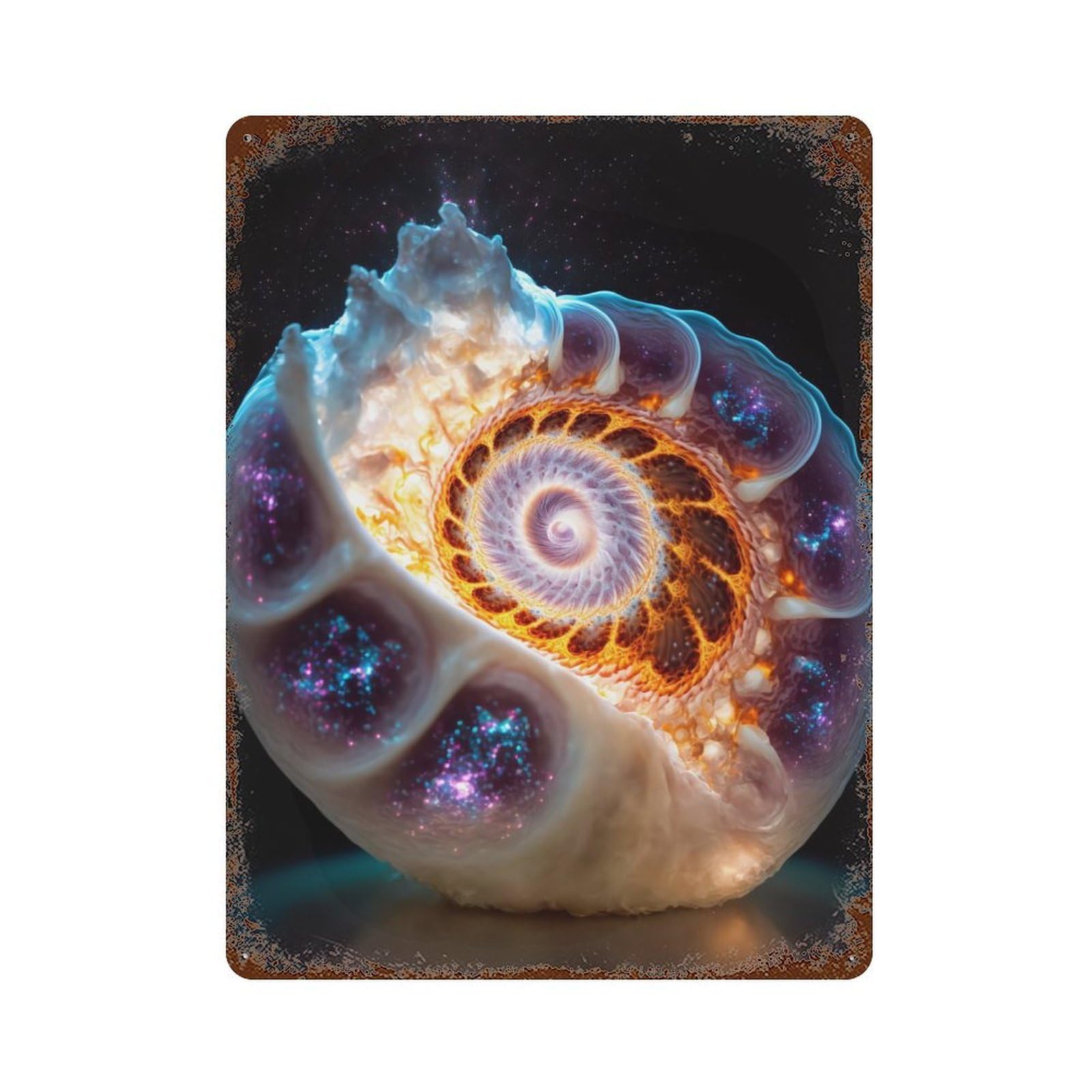 Decorative Tin Sign Stellar Seashell 15.7"x11.8", Novelty Wall Decor for Shed, Workshop And Garage Wall Decor
