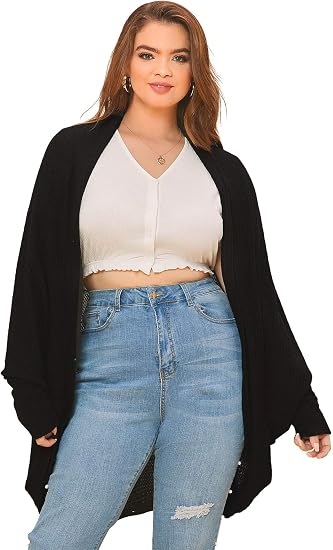 SheIn Women's Plus Batwing Long Sleeve Cardigan Open Front Solid Outerwear  Coat : Amazon.ca: Clothing, Shoes u0026 Accessories