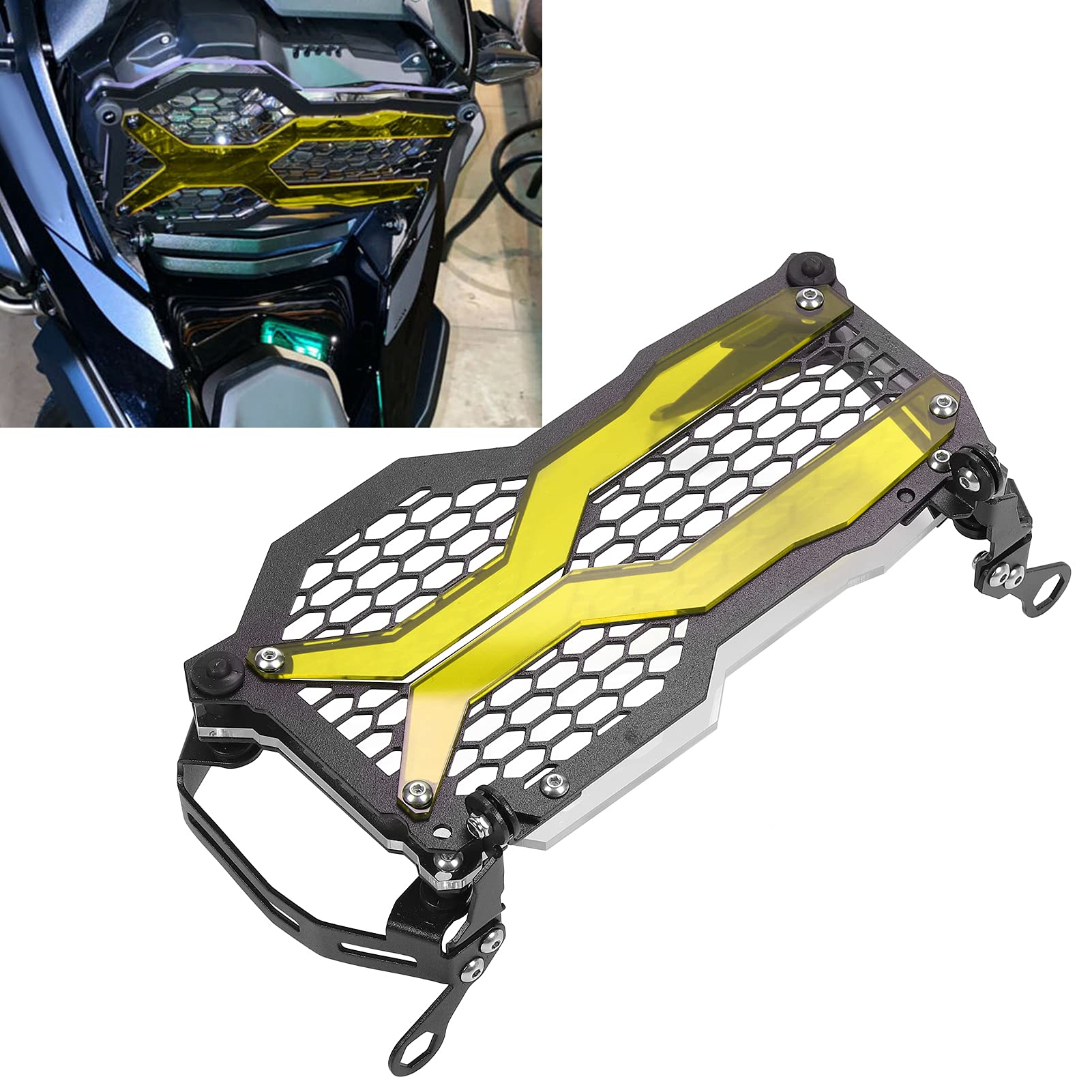 Protezione della luce anteriore, protezione della griglia del faro Sostituzione della guida sicura in acrilico in acciaio inossidabile per R1250GS ADV 2021 per moto(giallo)
