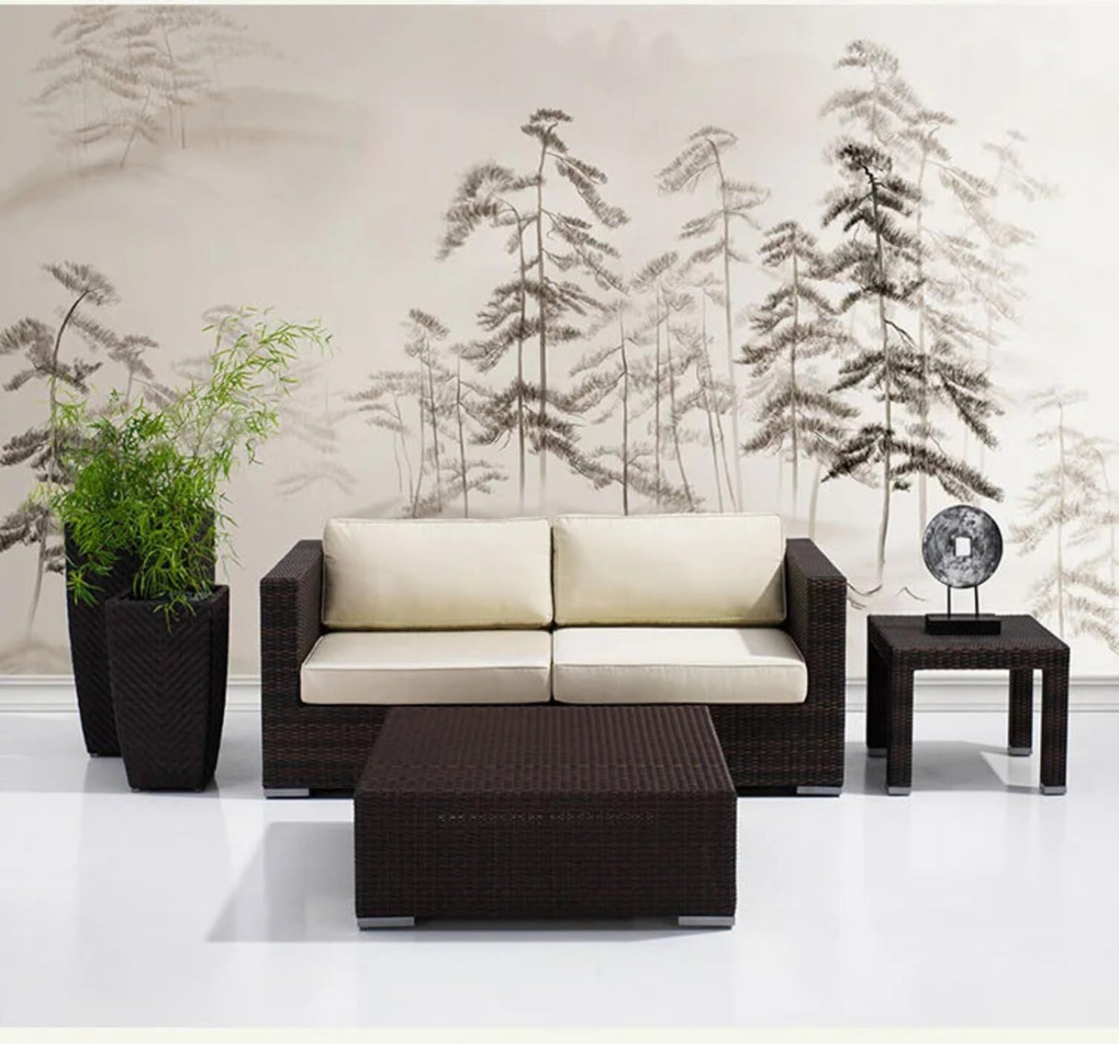 Xlming 430Cm×300Cm(B×H) Hand Drawn Minimalist Black And White Woodland Art 3D Wallpaper Silky Texture Home Study Office Grey Dining Room Sofa Bedroom Living Room Tv Backdrop-430Cm×300Cm